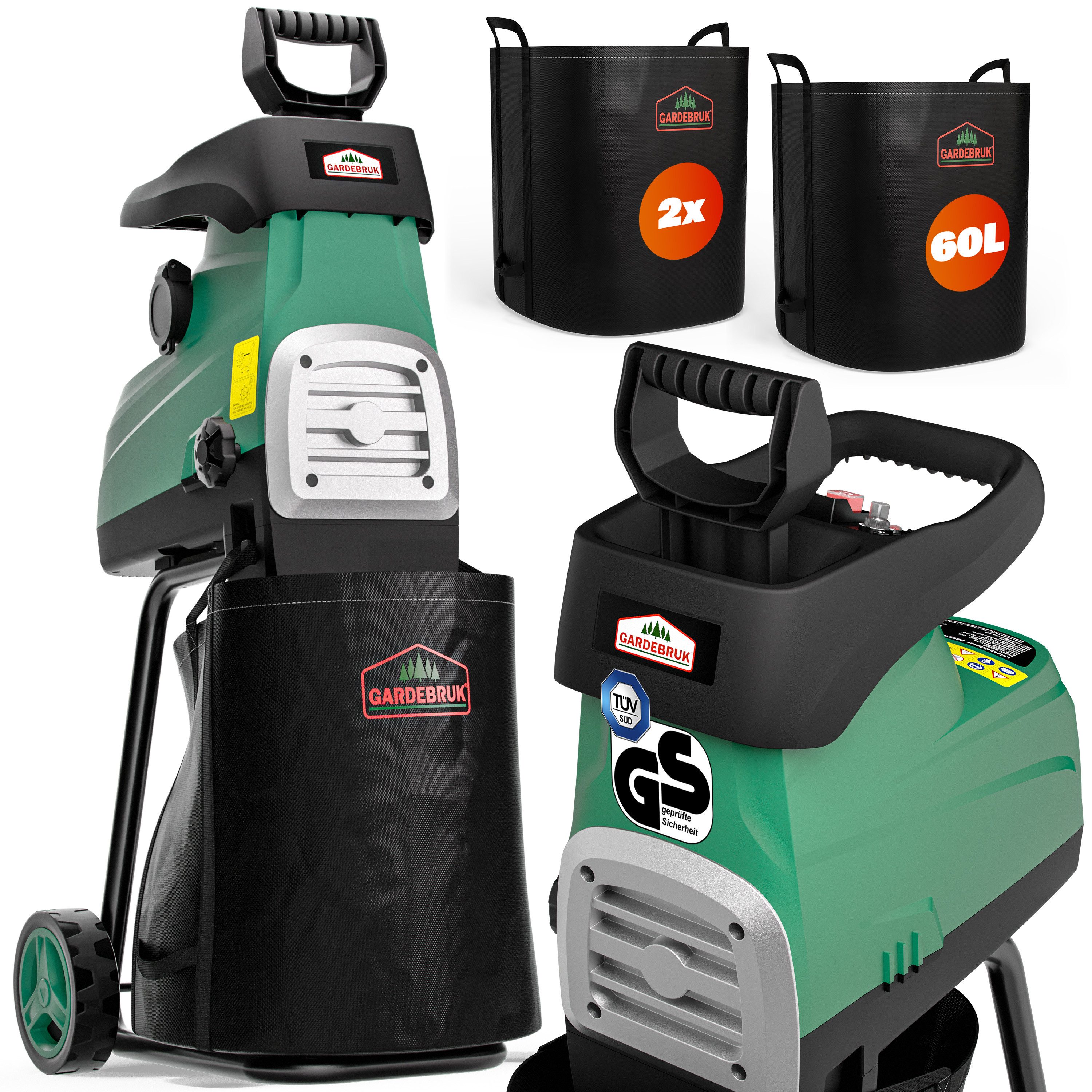 Gardebruk Häcksler, Elektrischer Leisehäcksler 3100 W max. 44 mm Aststärke günstig online kaufen