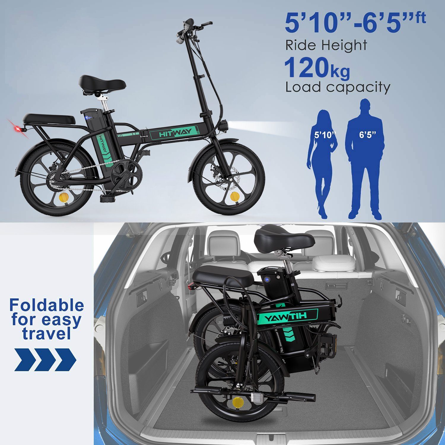 Heckmotor E-Bike Zoll HITWAY Fahrrad 8,4 V Kettenschaltung, schwarz Klapprad 16 36 Ah 250W / Luftreifen,