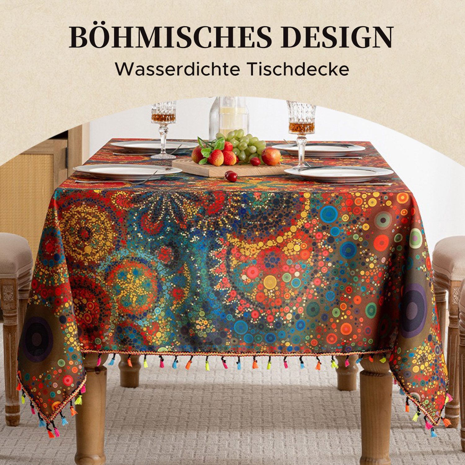 Refttenw Tischdecke Boho Rechteckige Quaste Tischtuch Wasserdichtes Tischde günstig online kaufen