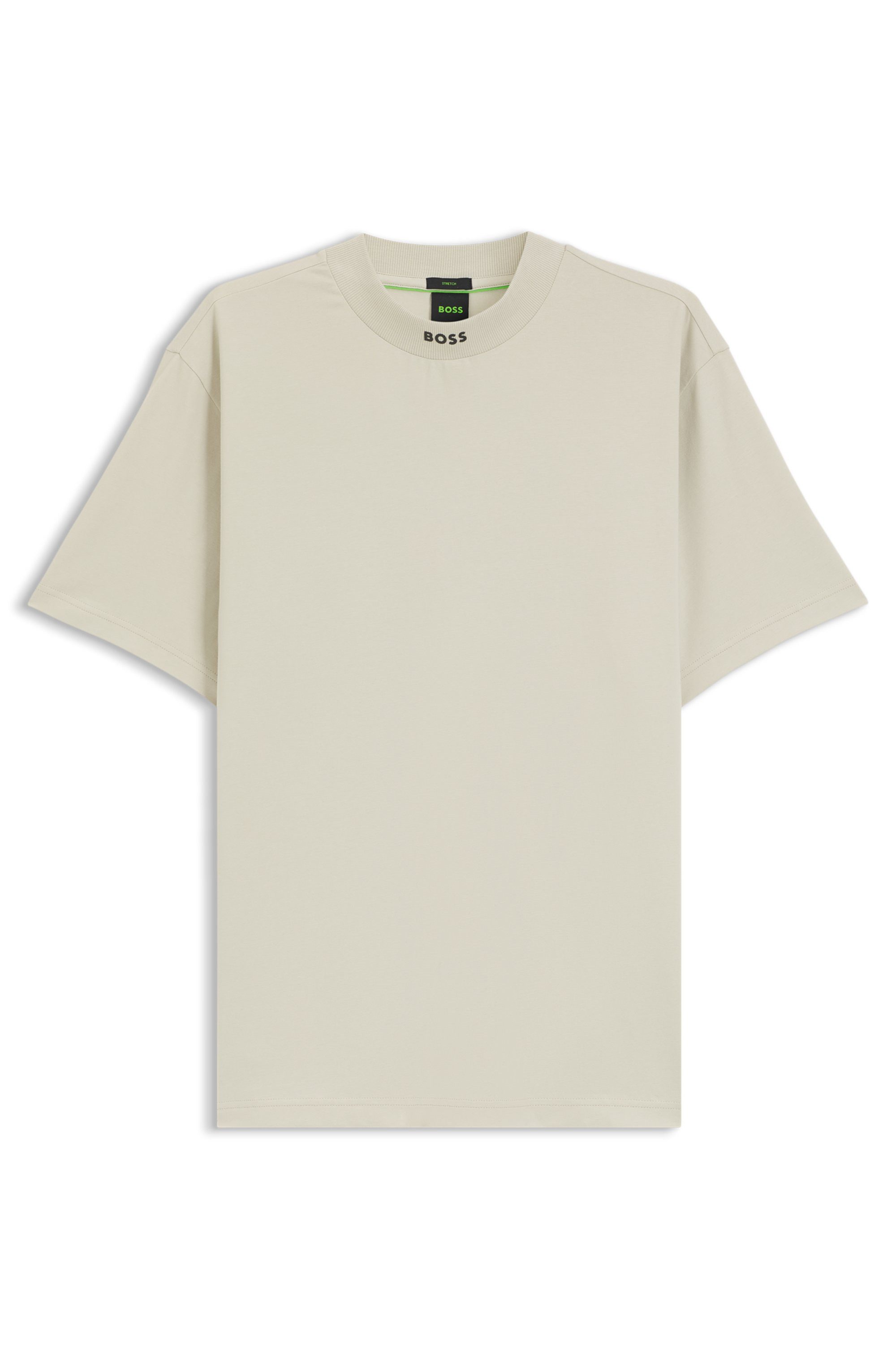 BOSS GREEN T-Shirt Tee Collar Relaxed Fit Stretch Jersey Baumwolle, Logo Centered, Rundhals