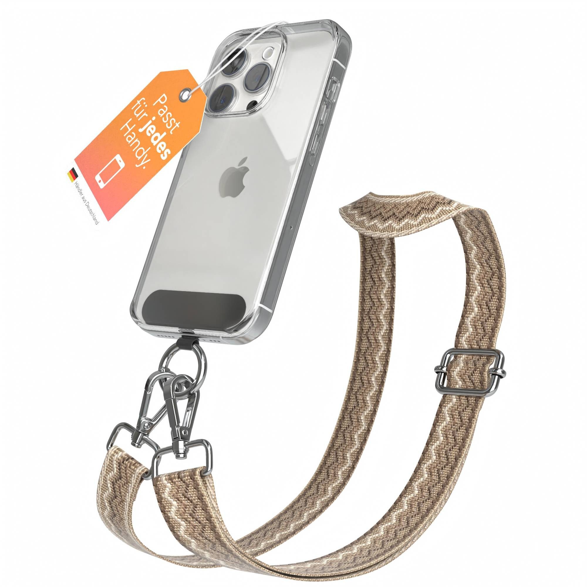 EAZY CASE Handykette Universal für alle Smartphones Boho/Wave/Leo Style, Kette zum Umhängen Universal Wave Style Smartphonekette Kordel Braun