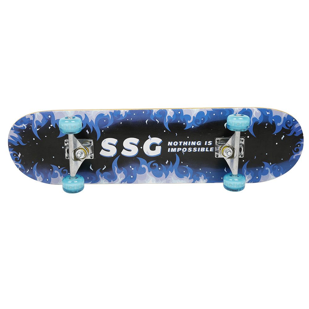 JEOBEST Skateboard Komplette Skateboard 80x20cm Skateboard für Anfänger, (Blue Flamme) PU Räder, Ahorn-Deck, Konkaves Skateboard