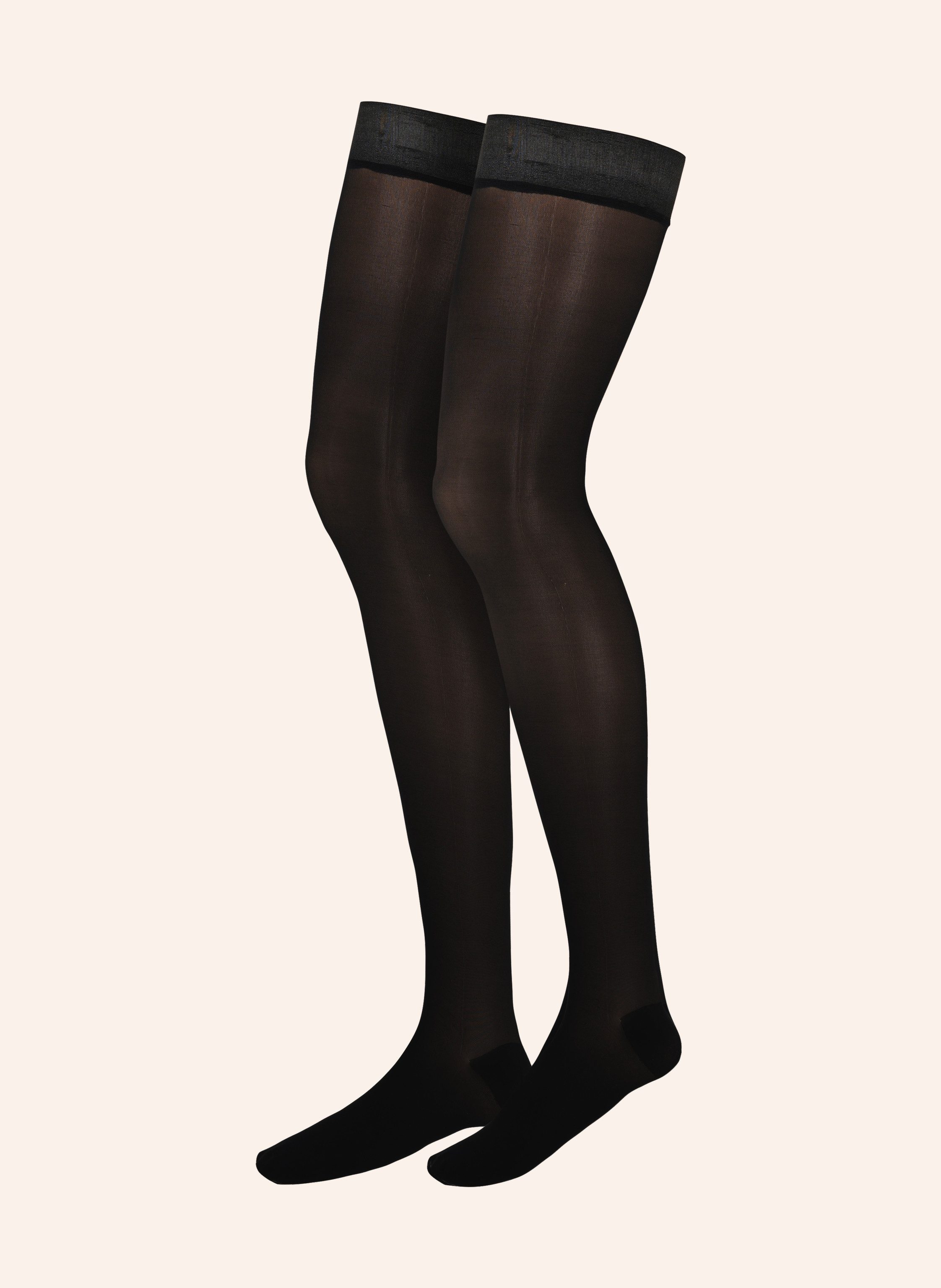 ITEM m6 Halterlose Strümpfe Kompression, Silikonhaftband Metallic-Look, leichte Beine, transparent