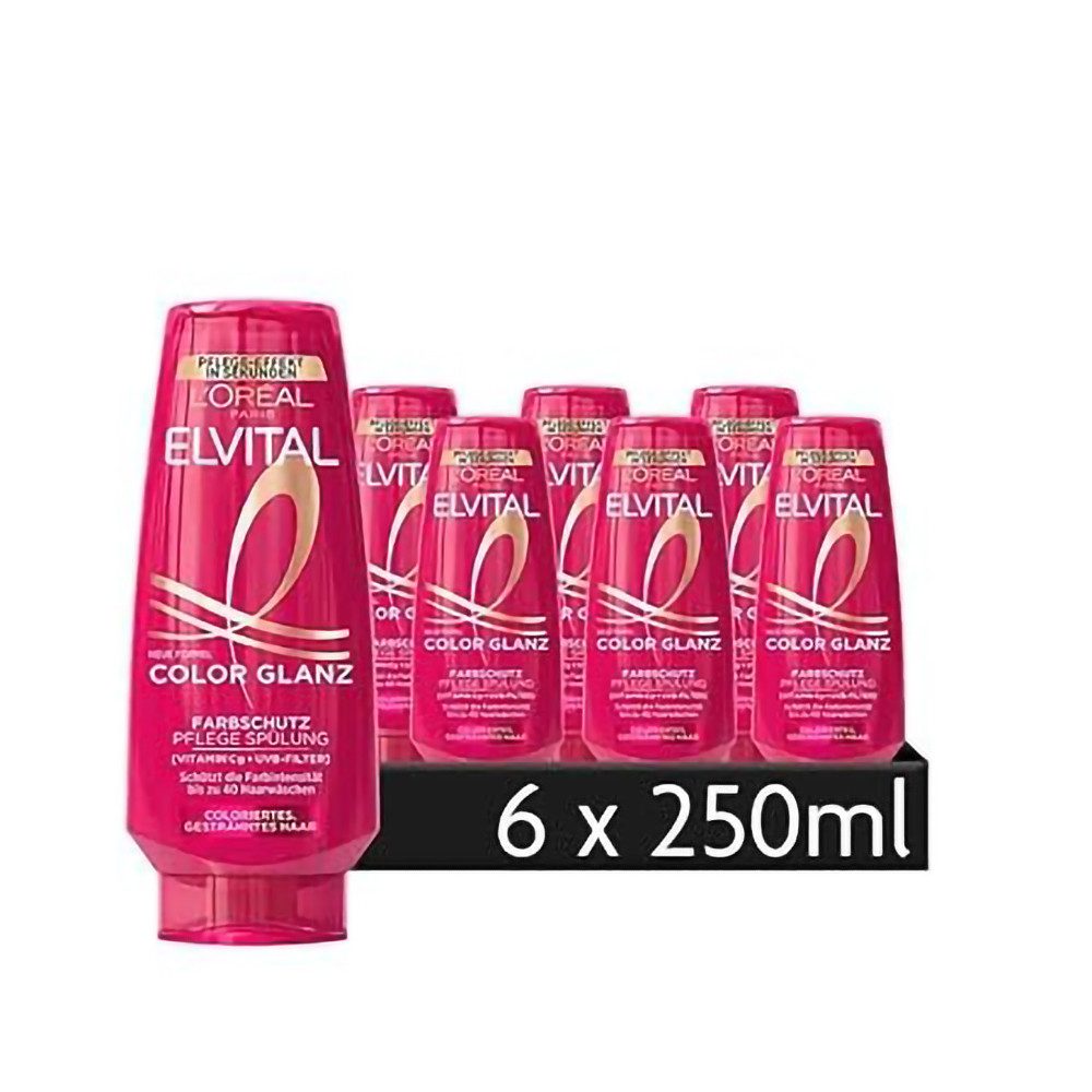 L'ORÉAL PARIS Haarspülung L'Oréal Paris Elvital Color Glanz Spülung, Packung, 6-tlg., Schützt die Farbintensität, Mit Vitamin Cg und UVB-Filter.