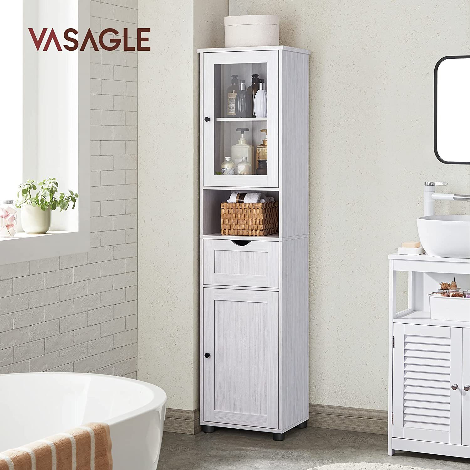 VASAGLE Badkommode Badezimmerschrank, Hochschrank