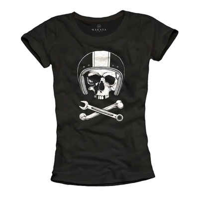 MAKAYA Print-Shirt Damen Biker Motiv Helm Skull Motorrad Bekleidung Frauen Sommer Top