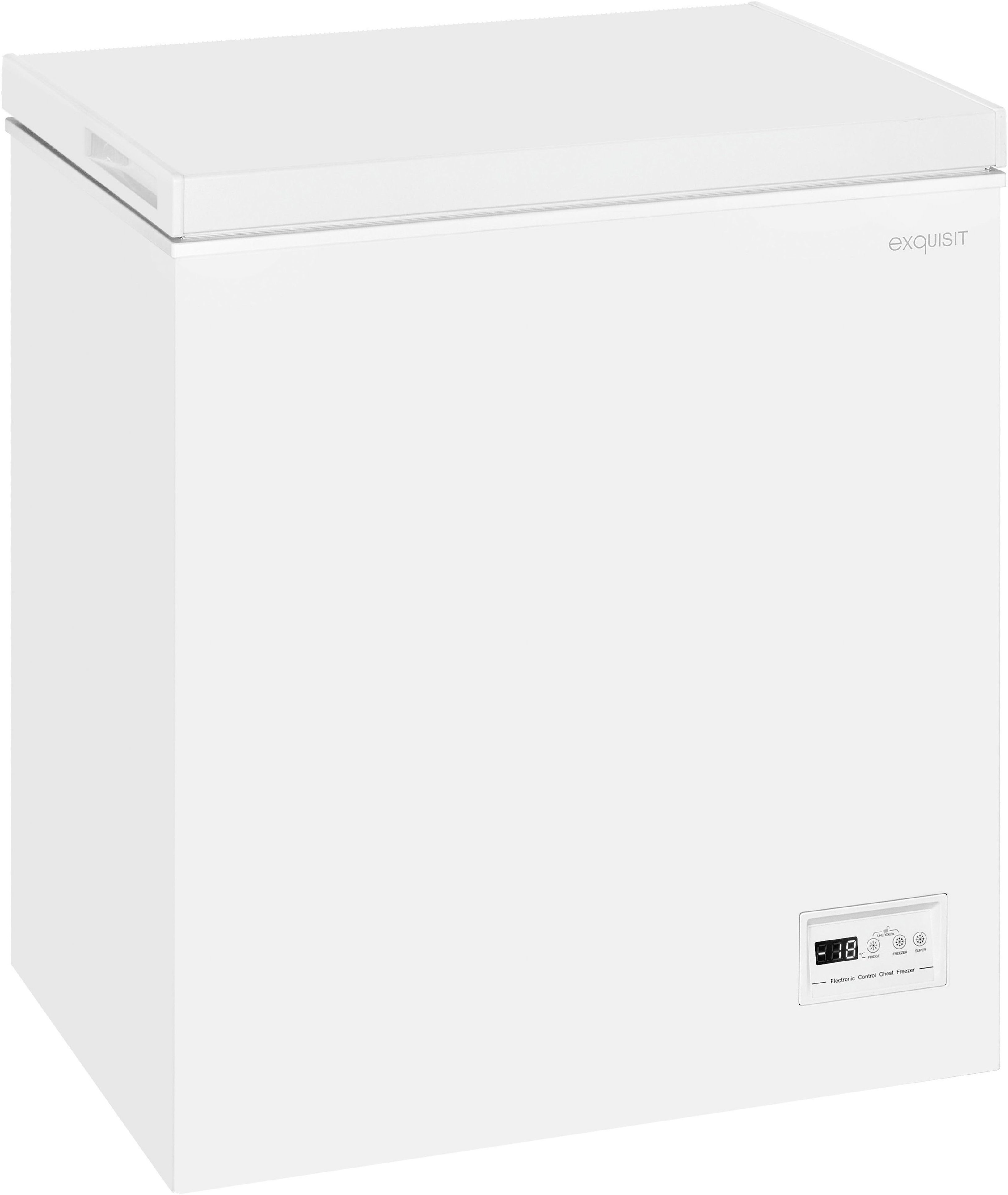 exquisit Gefriertruhe GT150-E-041E weiss, 70,5 cm breit, 142 l, 2‑in‑1 Gefrier- & Kühltruhe mit LED, individuell einstellbar