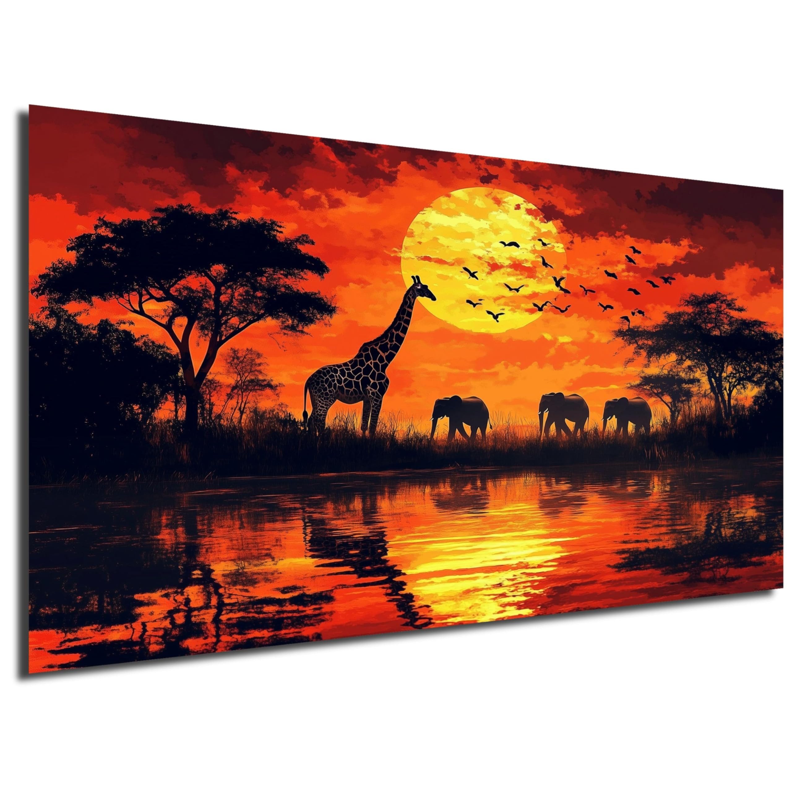 DARO Design Leinwandbild Modern Abstrakt Wandbilder XXL Wandbild Wand Deko Leinwand Bilder, (Savanne Sonnenuntergang - Bild groß Wohnzimmer Schlafzimmer Büro Flur Esszimmer Einteilig Querformat Fotodruck Afrika-Mix), 56x84 cm