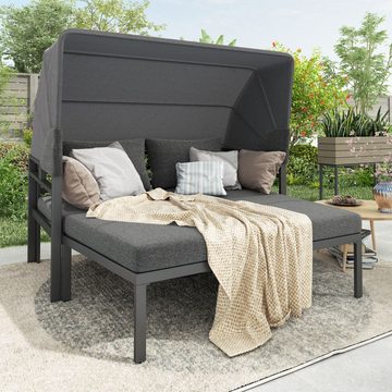 HAUSS SPLOE Gartenlounge-Set mit Markise, waschbare Sitzkissen, aus verzinktes Stahlrohr Grau