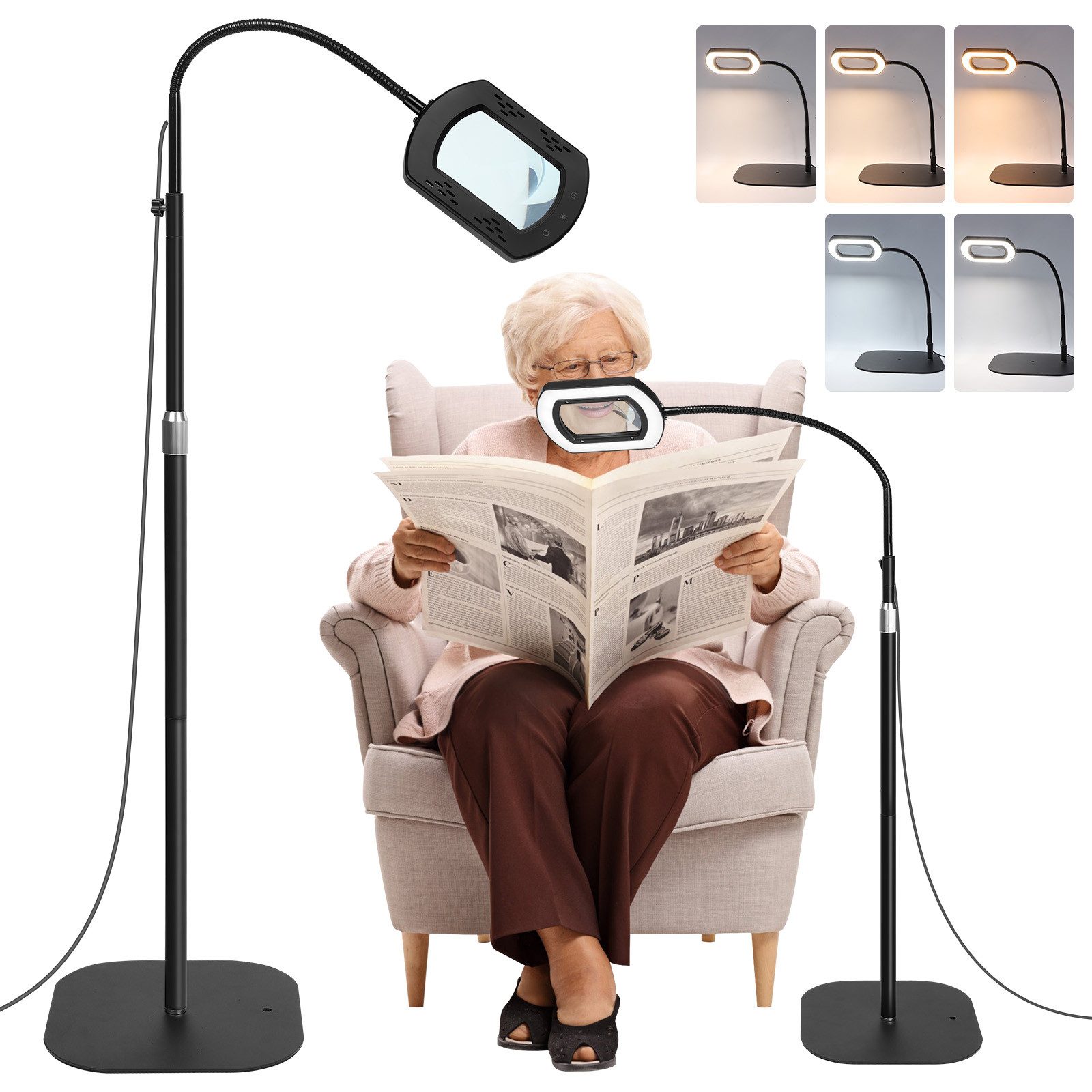 QUBEBU LED Leselampe Stehlampe Standleuchte mit 10 Dioptrien Lupe, 3-in-1 S günstig online kaufen