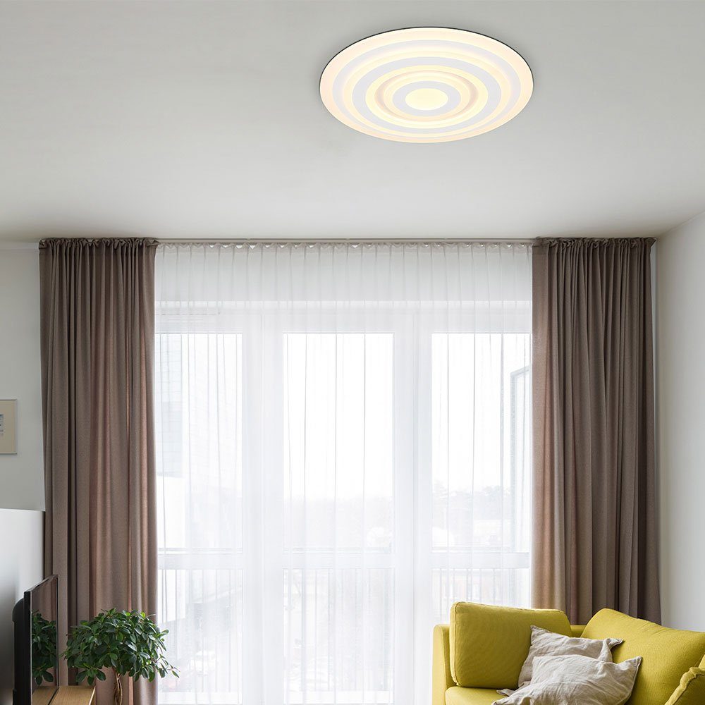 Globo D LED-Leuchtmittel verbaut, cm LED fest Schlafzimmerleuchte LED Deckenleuchte, 49 Warmweiß, weiß Metall Acryl Deckenlampe rund