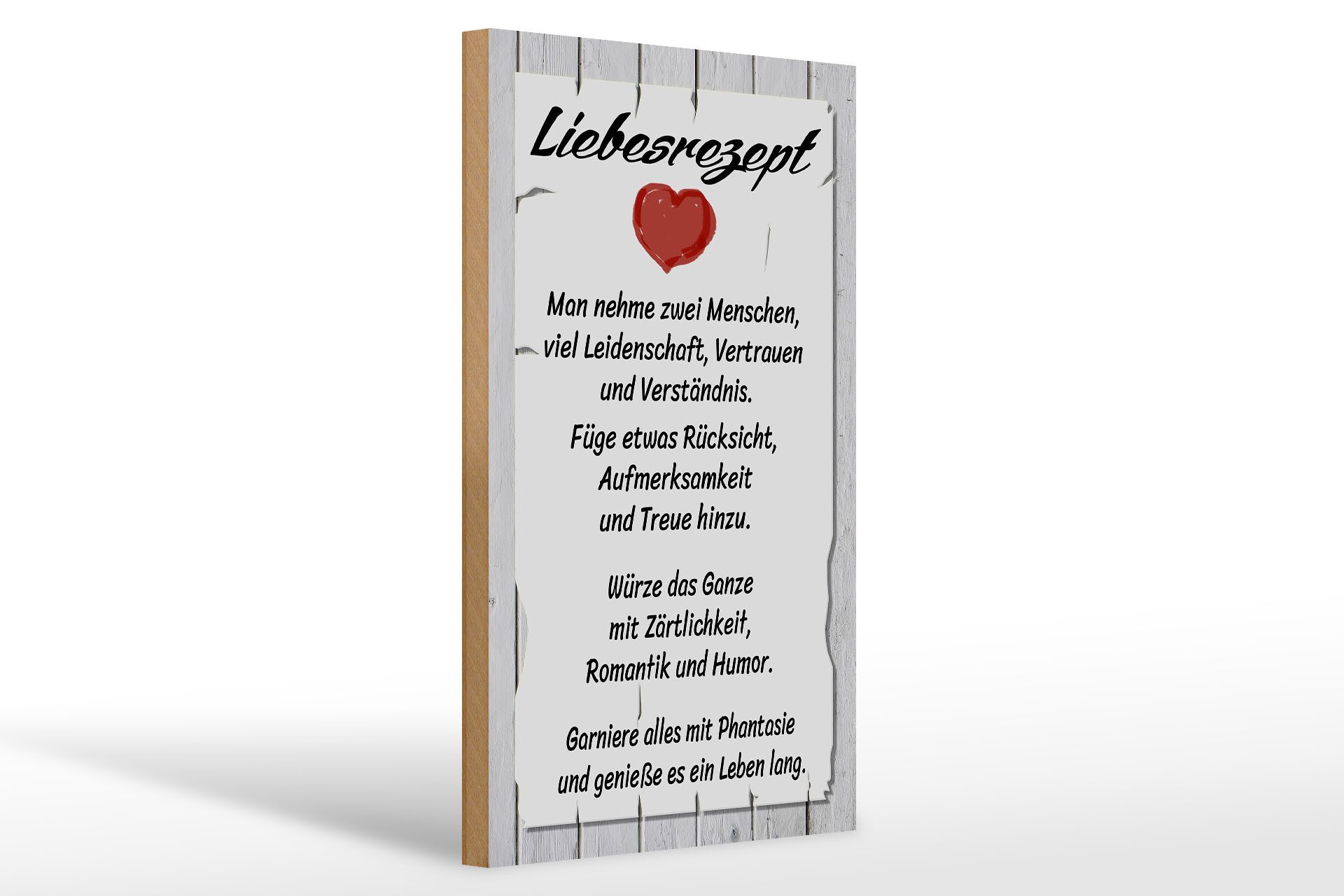 Holzbild Spruch 20x30cm Liebesrezept nehme 2 Menschen