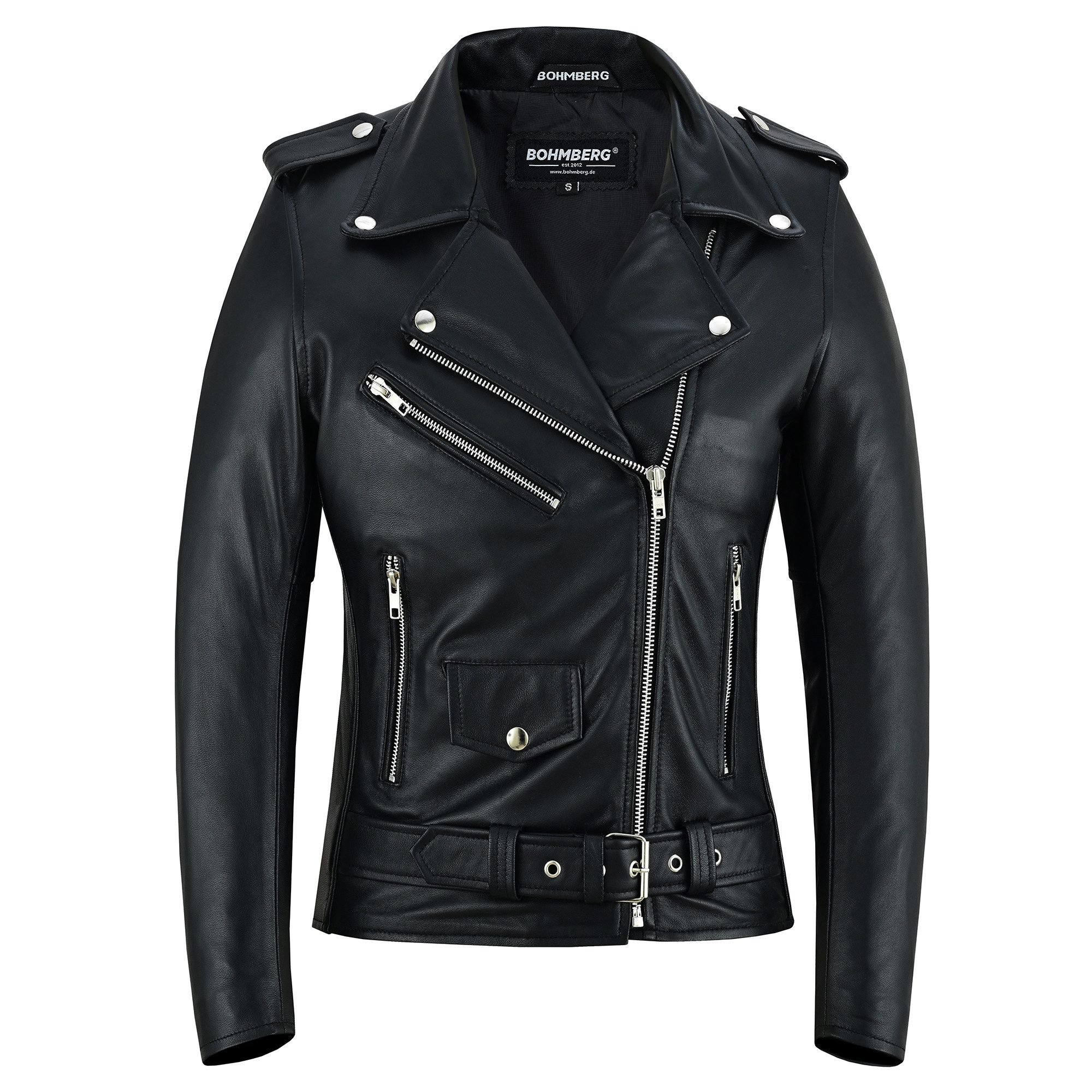 BOHMBERG Lederjacke Damen Retro Biker Highway aus echtem Vollleder Schwarz günstig online kaufen