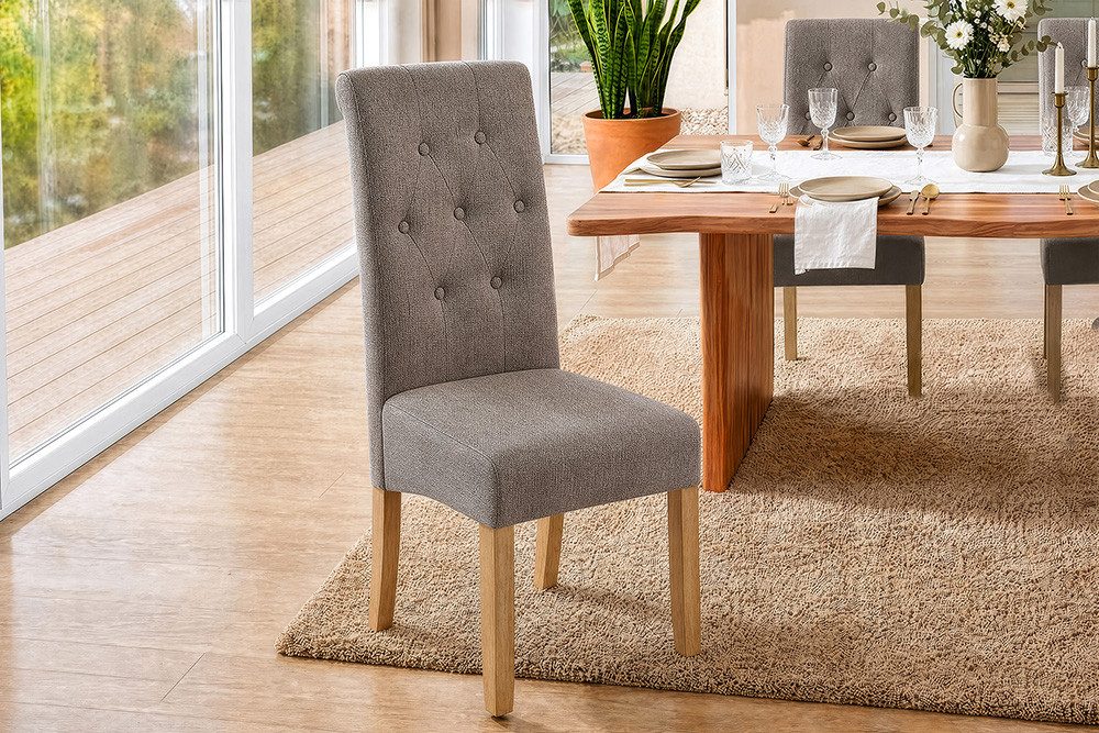 riess-ambiente Esszimmerstuhl CASA vintage taupe/natur - Strukturstoff, Gummibaum, Massivholz, bequeme Polsterung & Knopfheftung - ideal für Deinen Chesterfield-Look