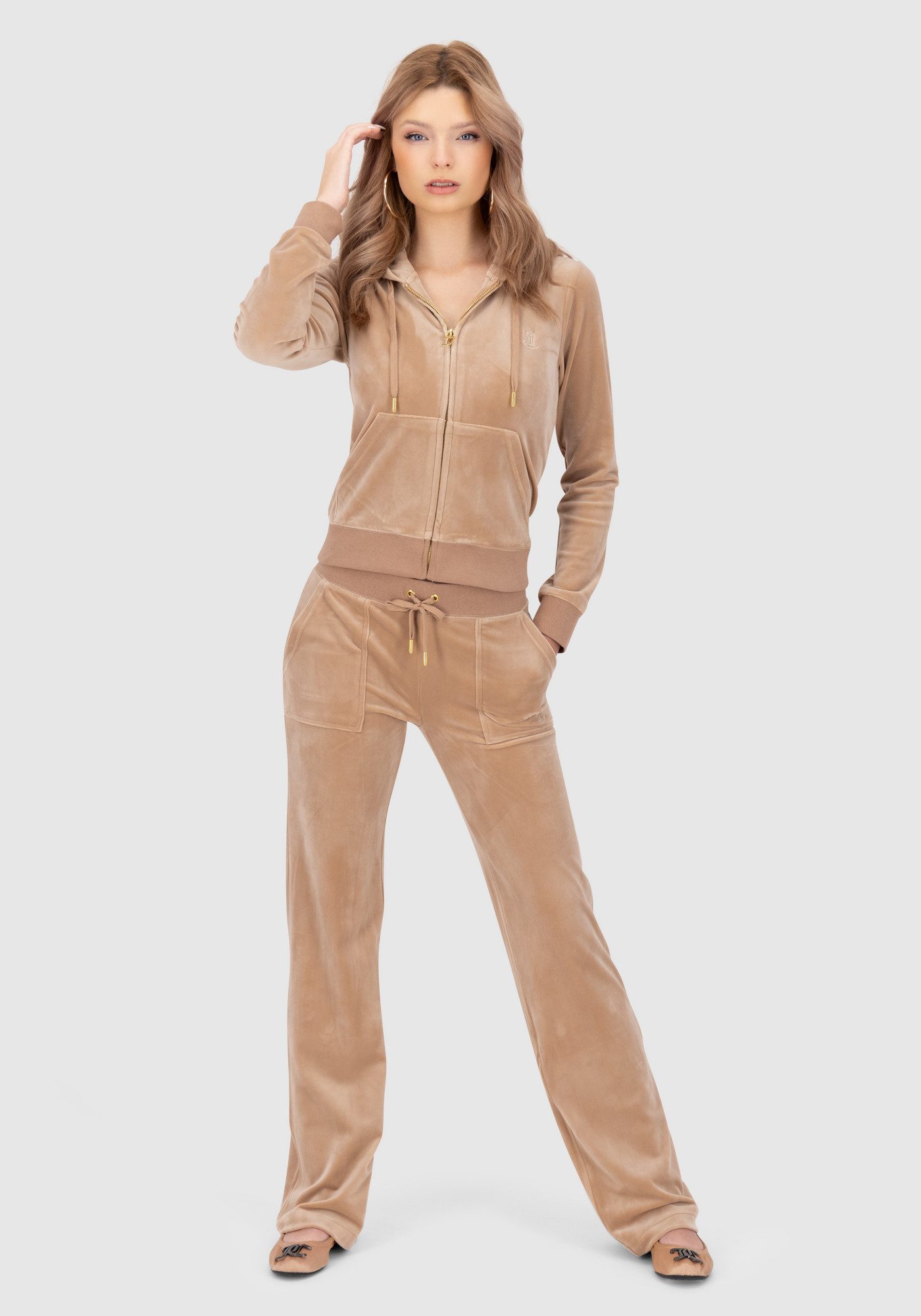 Juicy Couture Kapuzennickijacke ROBERTSON HOODIE GOLD HARDWARE Damen Trainingsjacke Damen, Sweatjacke mit Kapuze, Velour, mit Glitzer, Sale
