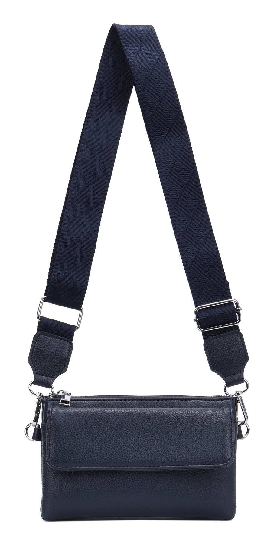 ITALYSHOP24 Geldbörse Damen Umhängetasche CrossBody Brieftasche Geldbörse Handytasche Reise (Tasche mit einem breitem Muster Stoffgurt/Umhängeband), Bodybag Cross Bag Schmucktasche Brieftasche Clutch Abendtasche