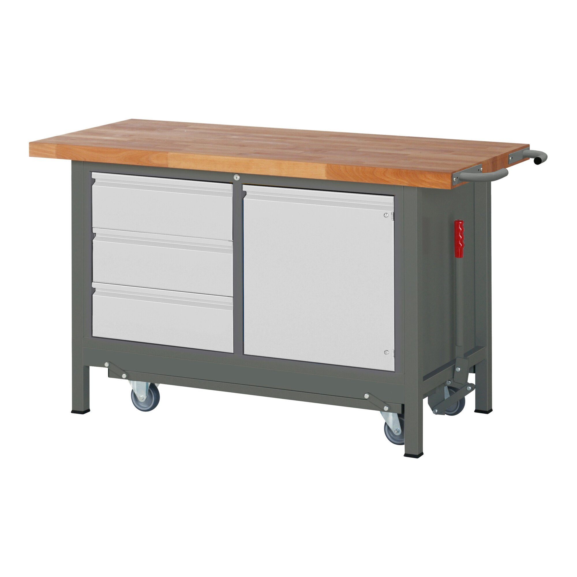 Stier Werkbank STIER Werkbank Premium mit abs. Fahrgestell 3 Schubladen und 1 Flügelt