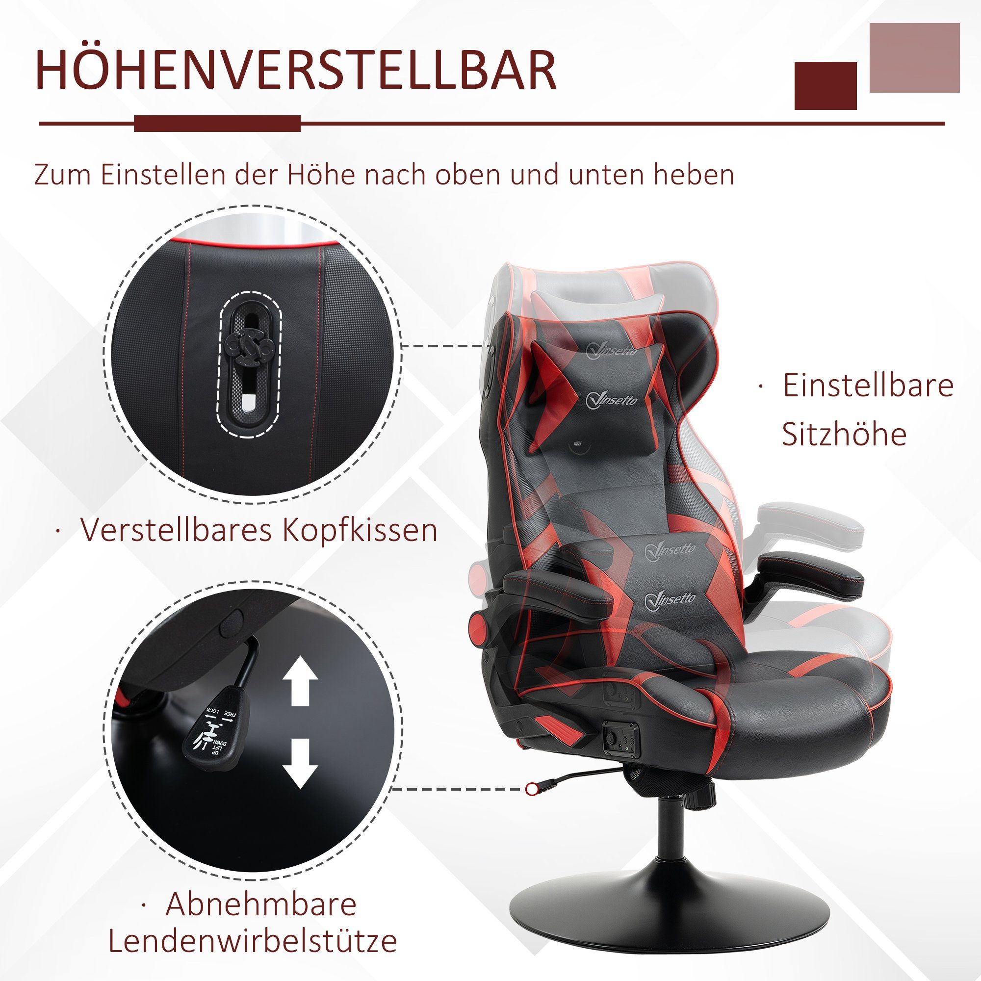 Schreibtischstuhl Vinsetto mit Gamingsessel, x St), 1 73 118cm (Set, 69 x Lautsprecher