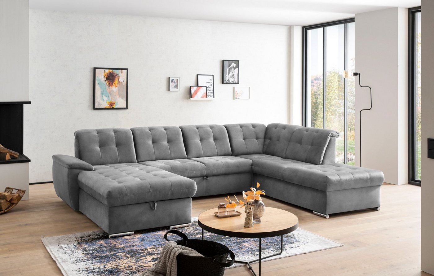 exxpo - sofa fashion Wohnlandschaft Durango, aufwendige Sitz- und Rückenverarbeitung, bequem, U-Form, inkl. Kopfteilverstellung, wahlweise …