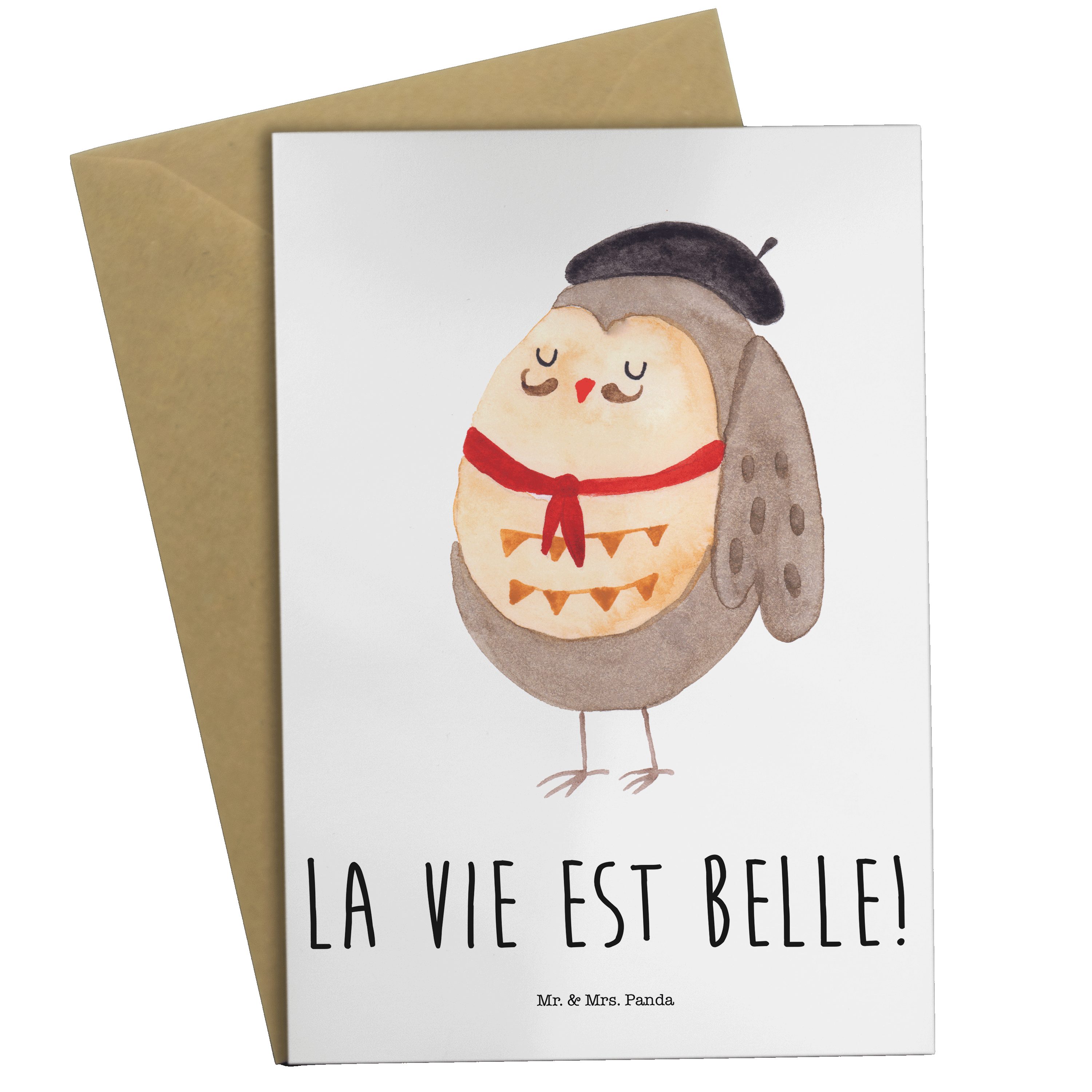 vie Weiß - Panda & Klappkar hibou, La - Mr. est belle, Eule Geschenk, Französisch Mrs. Grußkarte