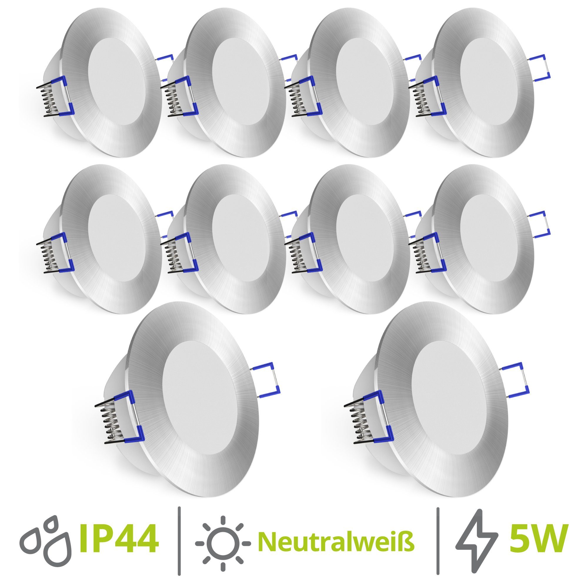 linovum LED Einbaustrahler WEEVO 10er Set Einbaustrahler LED Bad extra flach 5W neutralweiss, LED-Leuchtmittel fest verbaut, LED-Leuchtmittel fest verbaut