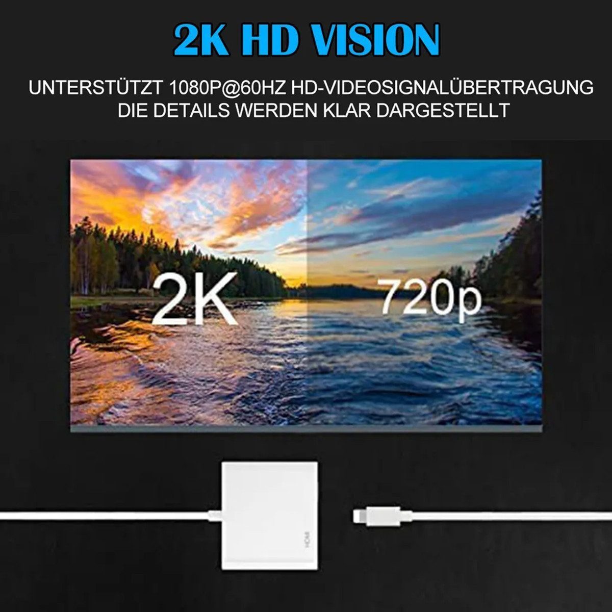 Novzep HDMI Lightning Adapter for iPhone & iPad, 1080p Full HD Video Converter Car Adapter