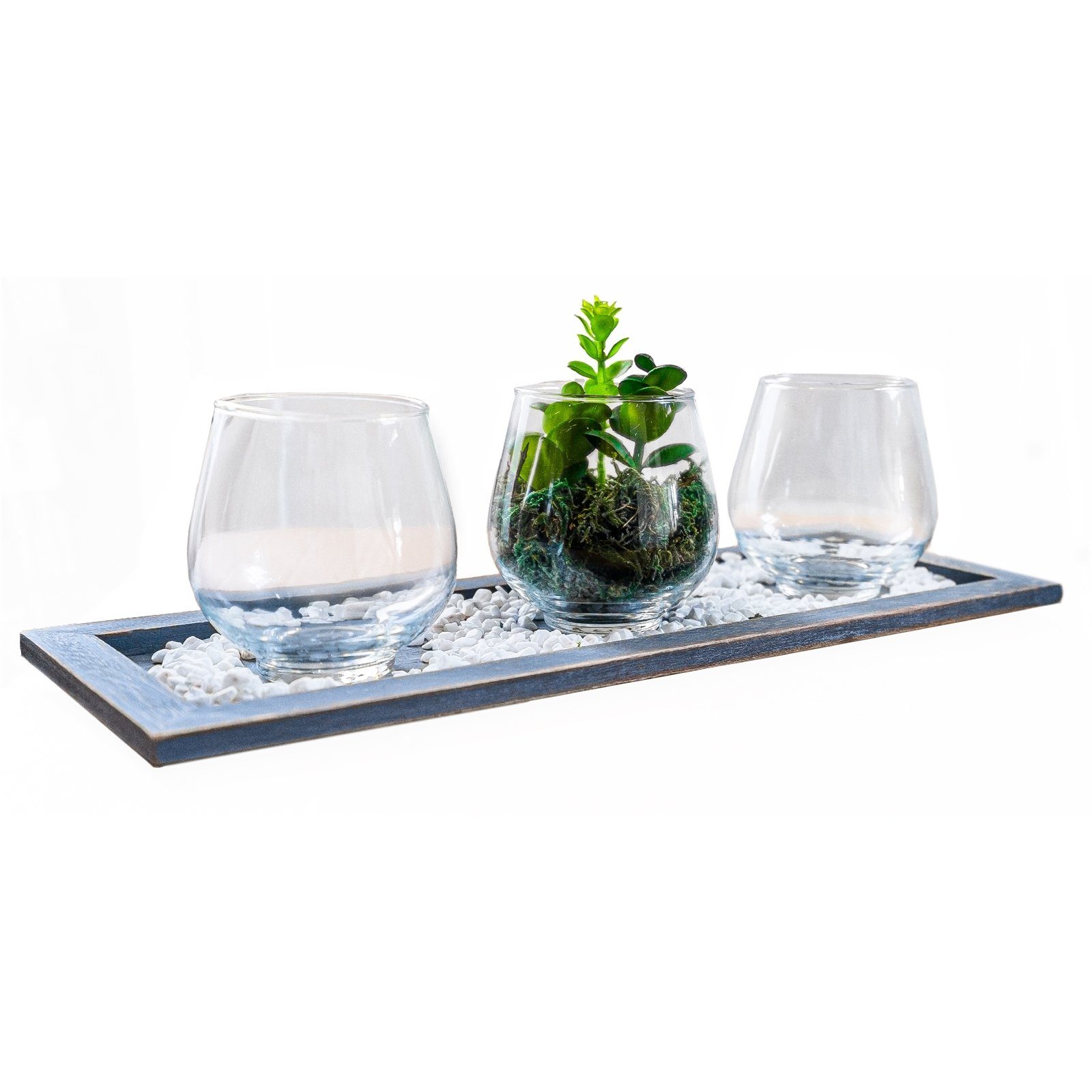 HTI-Line Wood Tischdekoration, Dekoration Teelichthalter, Viola, 4-teilig inkl. Deko-Tablett Dekotablett