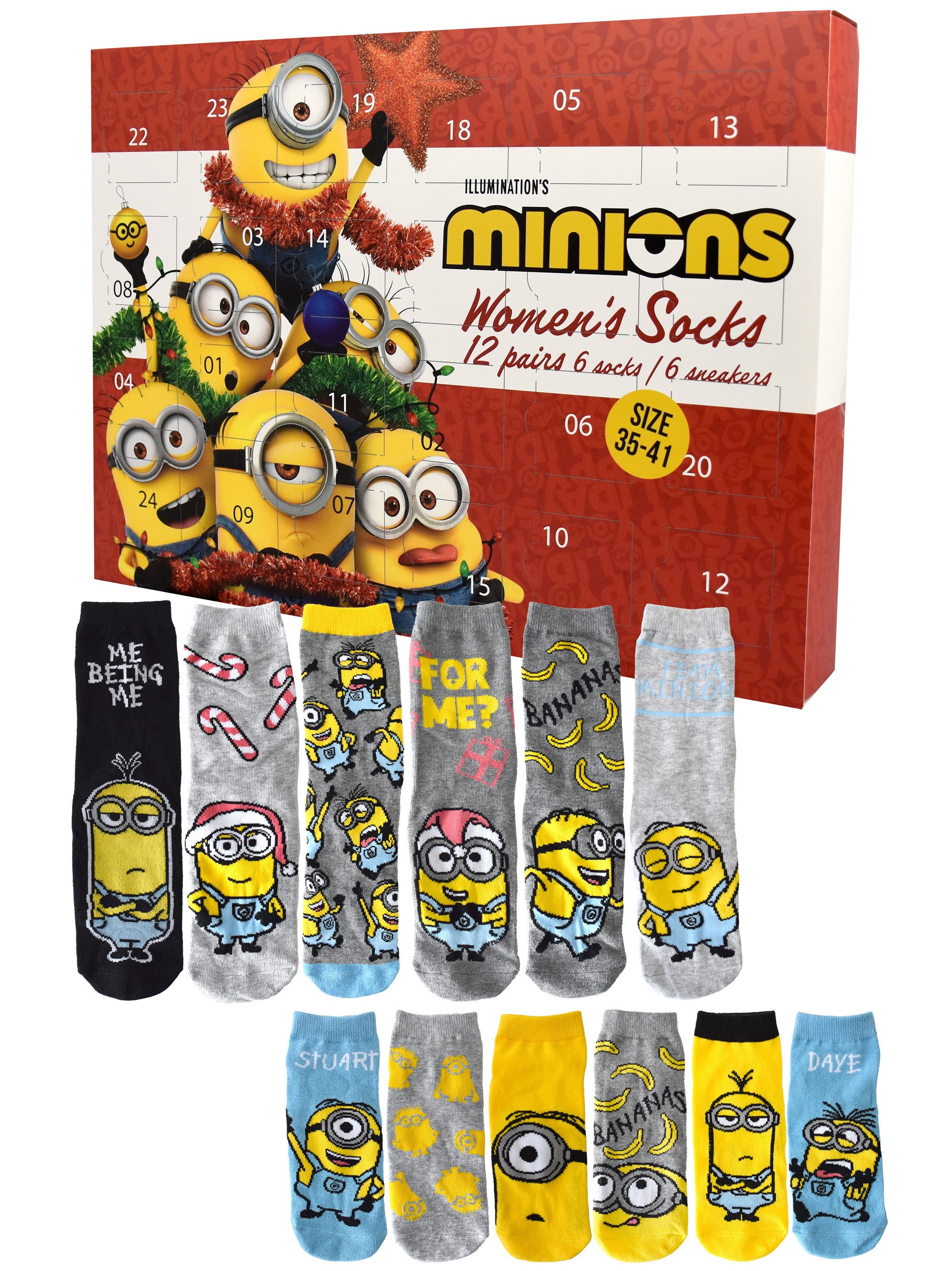 United Labels® Adventskalender Minions Носки Adventskalender mit 12 Paar kurz und lang
