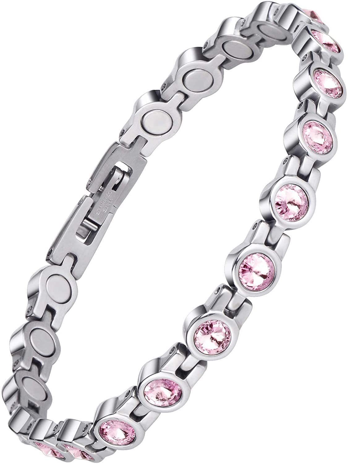 Haiaveng Gliederarmband Magnetarmband für Damen Titanstahl Magnetisches Armband (Anschnallen), Titan Armreif für Damen Herren Frauen Geburtstag Schmuck Geschenk rosa