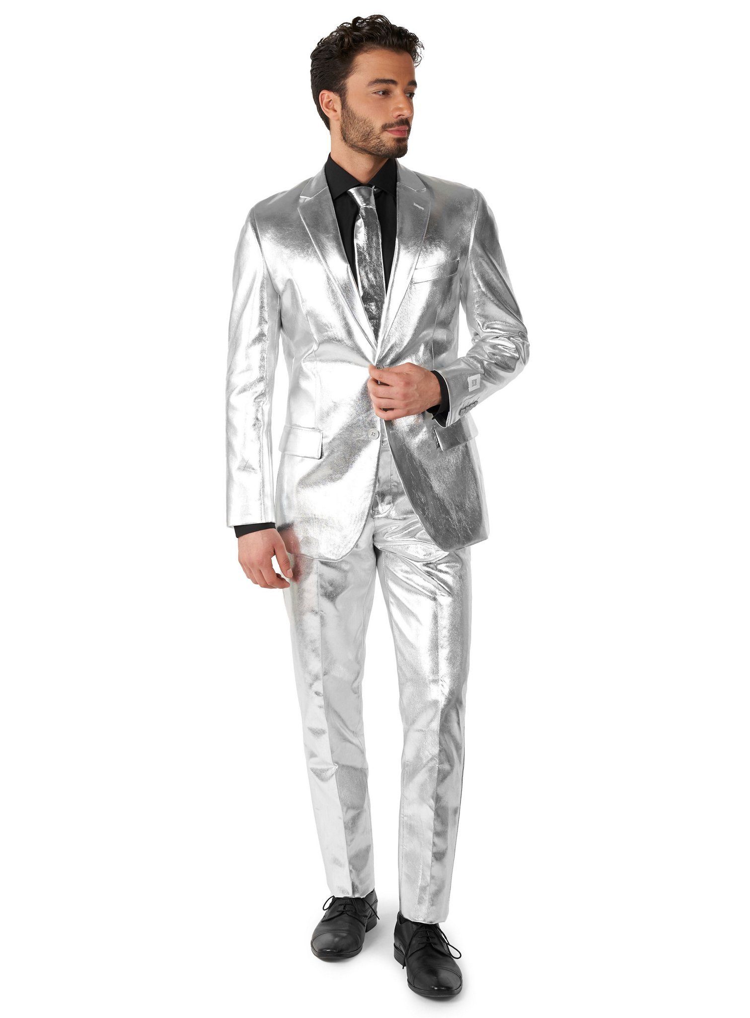 Opposuits Anzug Shiny Silver Kostüm Anzug - Für Karneval Silvester Makes you shine: (Raum)Anzug in metallisch-futuristischem Silber