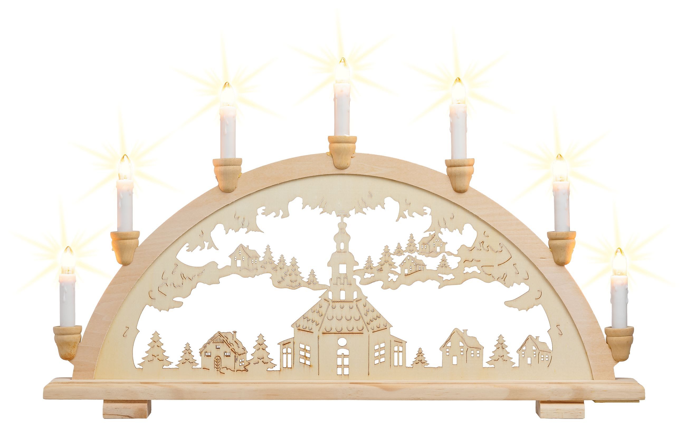 SIKORA Schwibbogen LB13-7 Seiffener Kirche mit 7 elektrischen Kerzen B:57cm