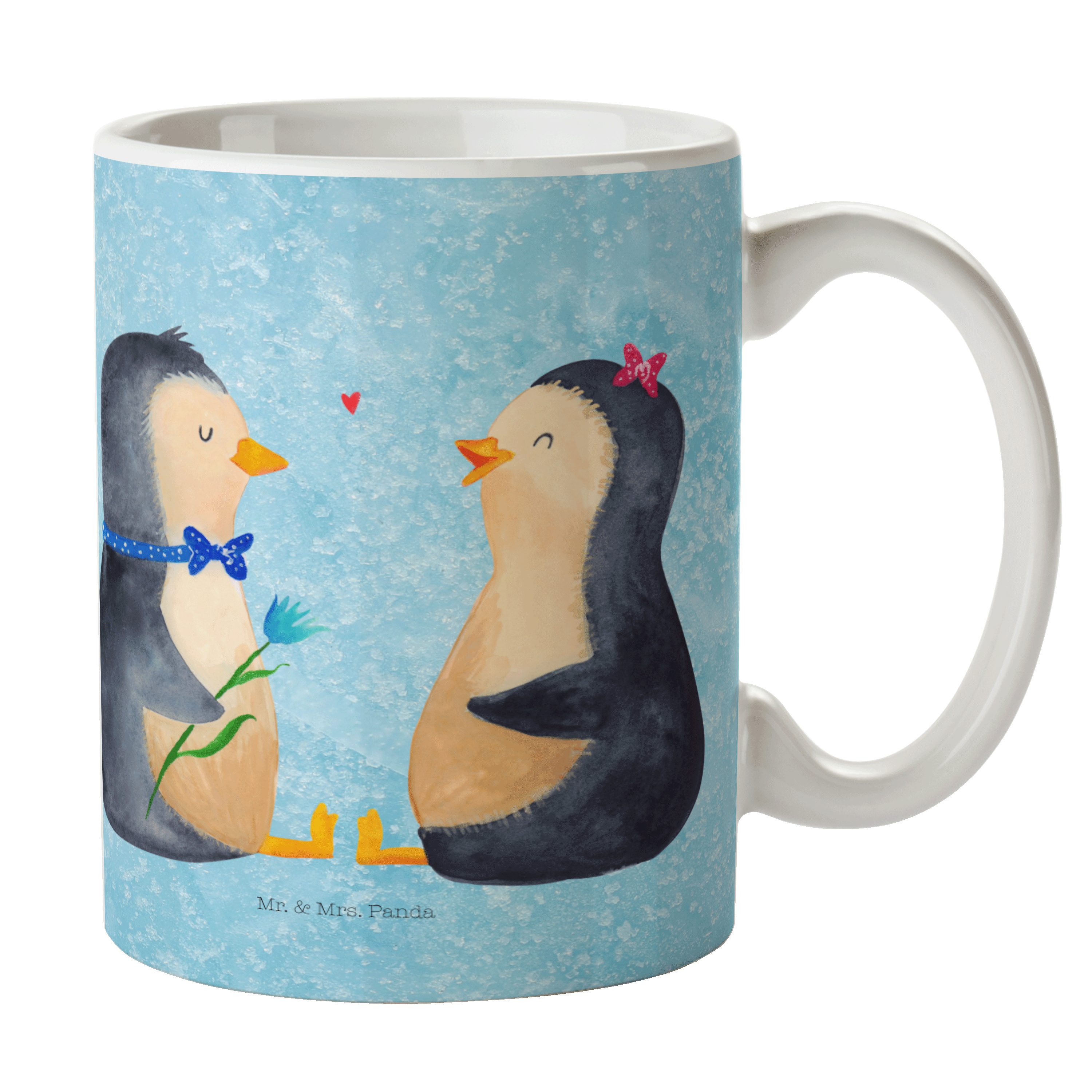 Mr. & Mrs. Panda Tasse Pinguin Pärchen - Eisblau - Geschenk, Geschenk Tasse, Tasse Sprüche, Keramik
