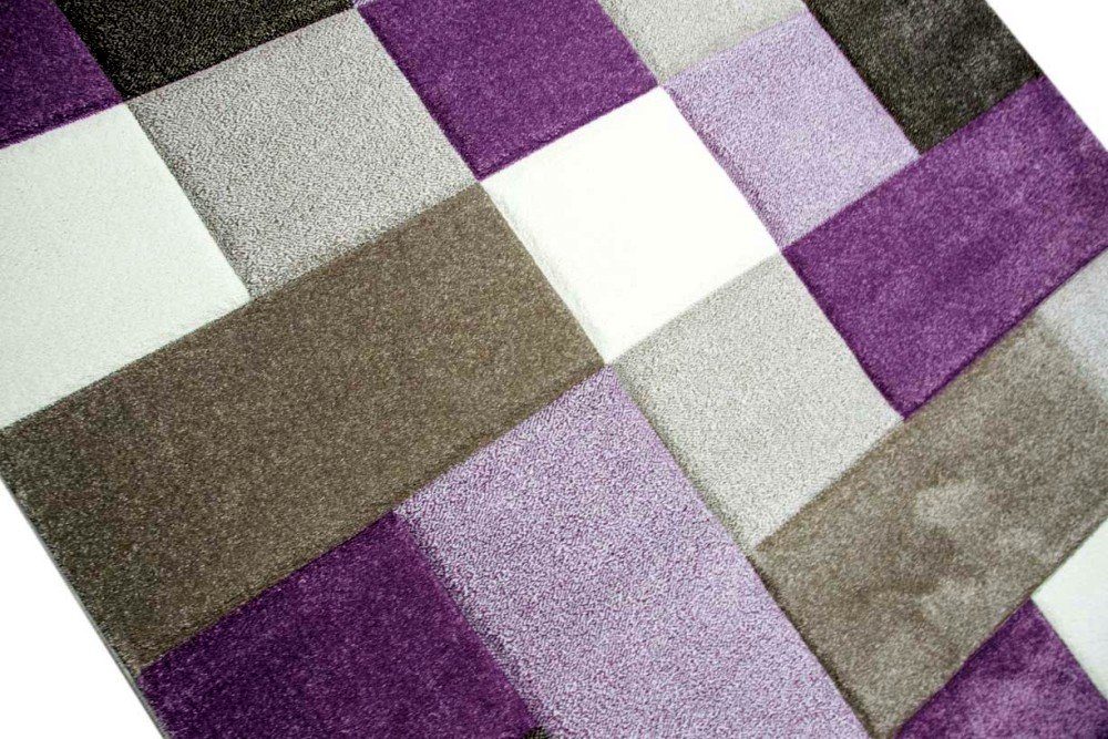 Carpetia Teppich Moderner Teppich Kurzflor Teppich Karo pastell lila beige creme braun, rechteckig, Höhe: 13 mm