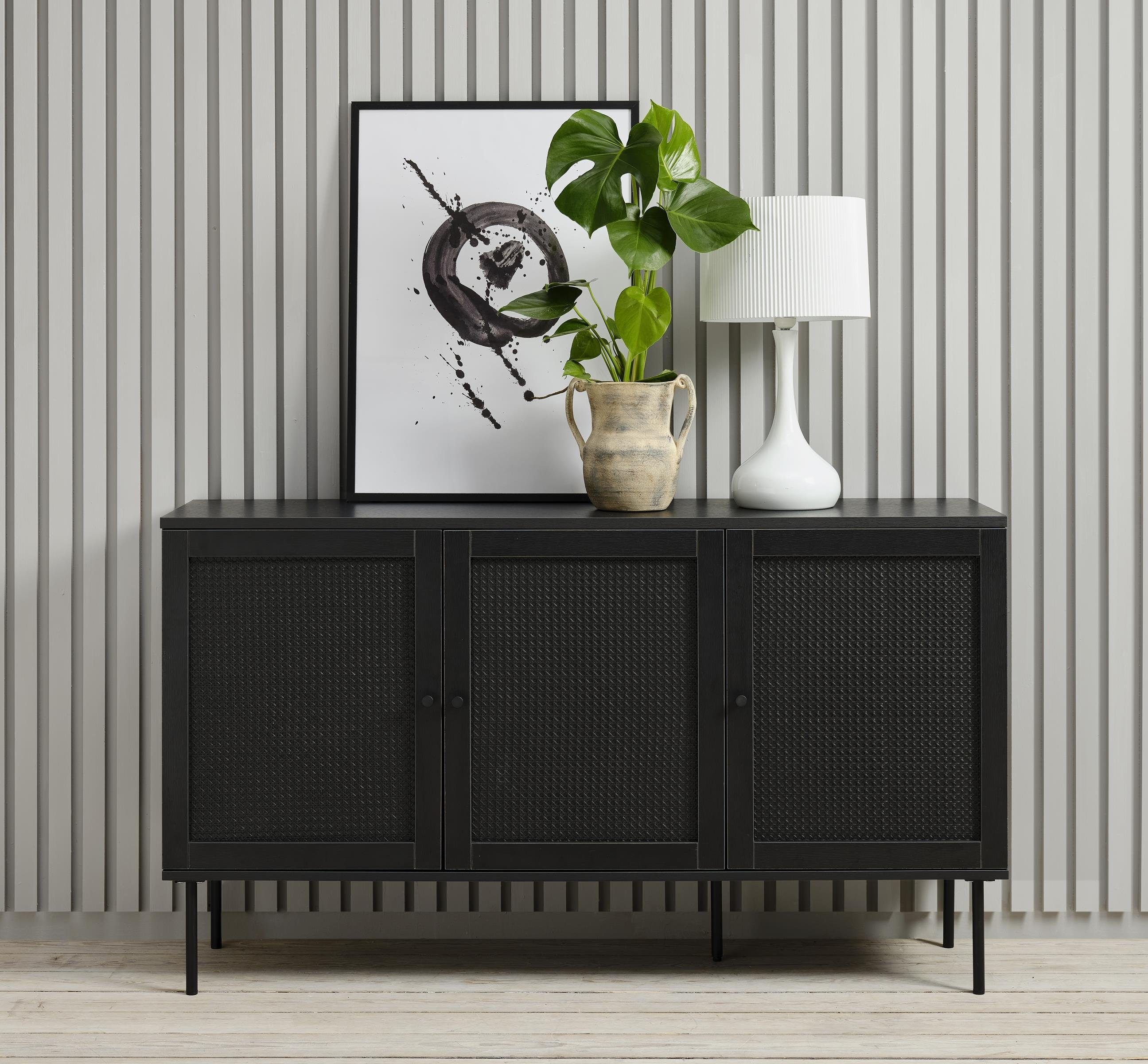 möbelando Sideboard PENSACOLA (B/H/T: 140x80x40 cm), aus Eiche-Nachbildung in schwarz