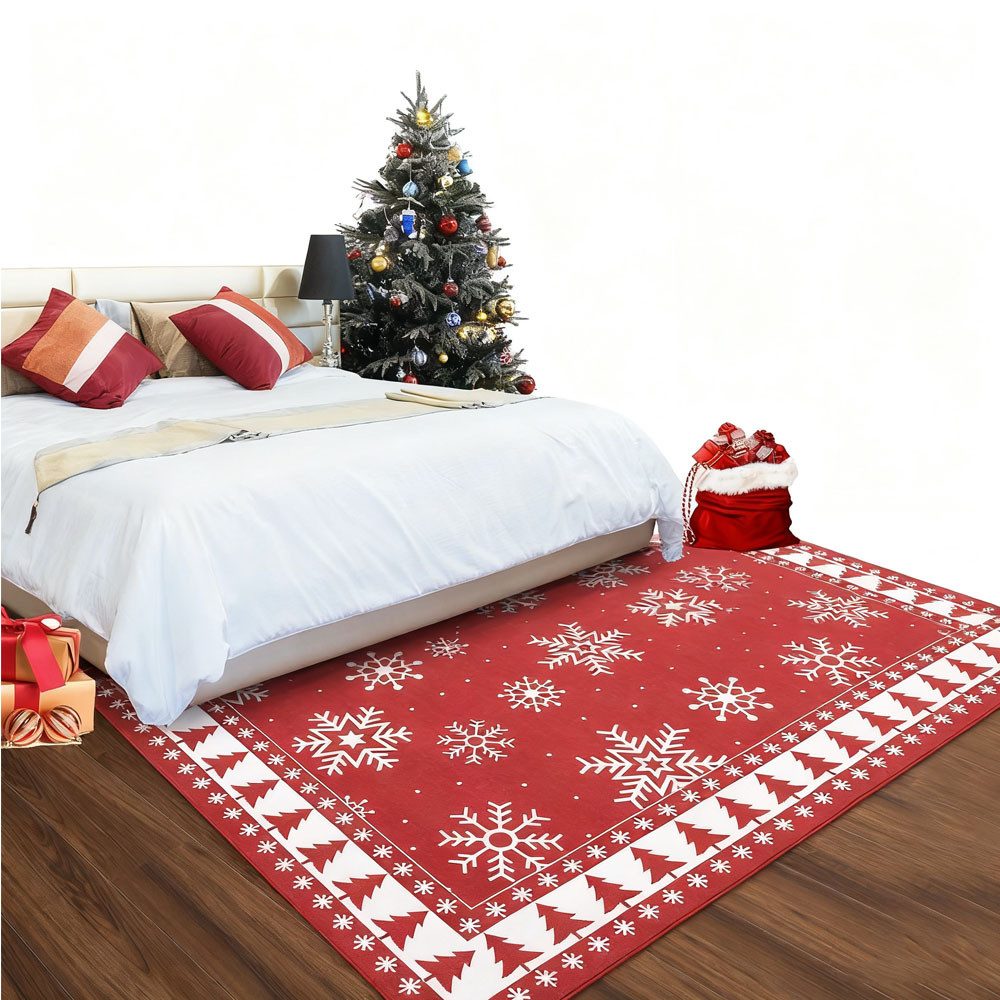 GarveeMore Teppich Waschbarer Weihnachtsbereich Teppich Schneeflocke Weihna günstig online kaufen