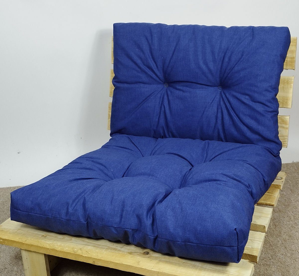 Set Rattanmöbel, Kissen dunkel / für Sitzkissen blau + Sitz PE Polster - Rücken Rattani