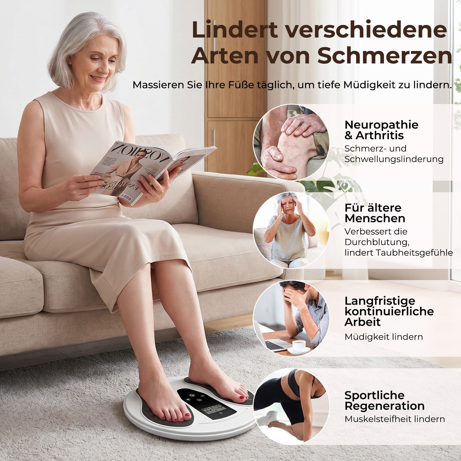 AKKEE EMS-Fußmassage-Gerät Medic Durchblutungsstimulator für Füße & Beine 500/1200mah, (Inkl. 4 TENS-Pads), für Entspannung, Muskelkräftigung und Schmerzbehandlung