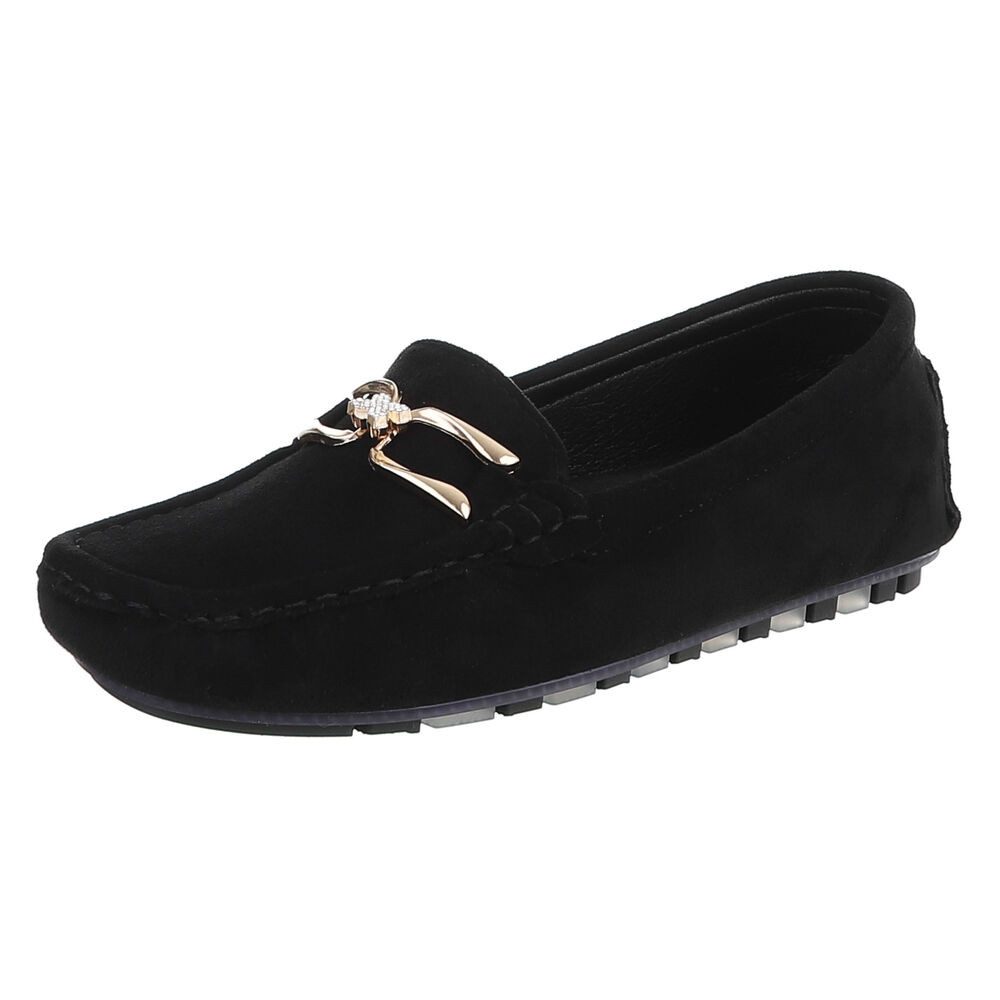 Ital-Design Elegante Mokassins mit Schnalle für Damen, ideal für Freizeit Slipper (91261082) Flach Mokassins in Schwarz