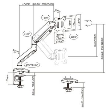 ER-445 Monitor-Halterung, (bis 35,00 Zoll, Full-Motion-Einstellungmöglichkeiten; Gasfeder-System; Kabelmanagement)