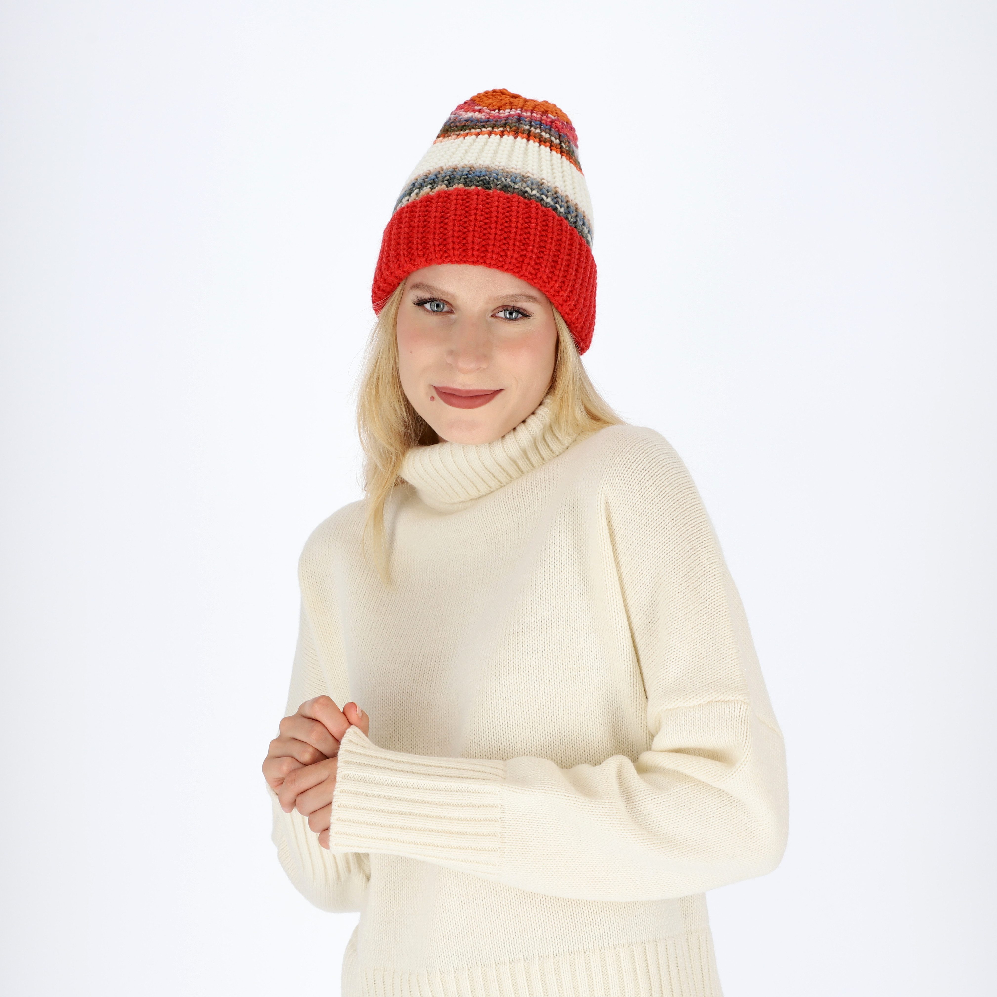 halsüberkopf Accessoires Strickmütze gestreift mit unifarbenen Umschlag Mad günstig online kaufen