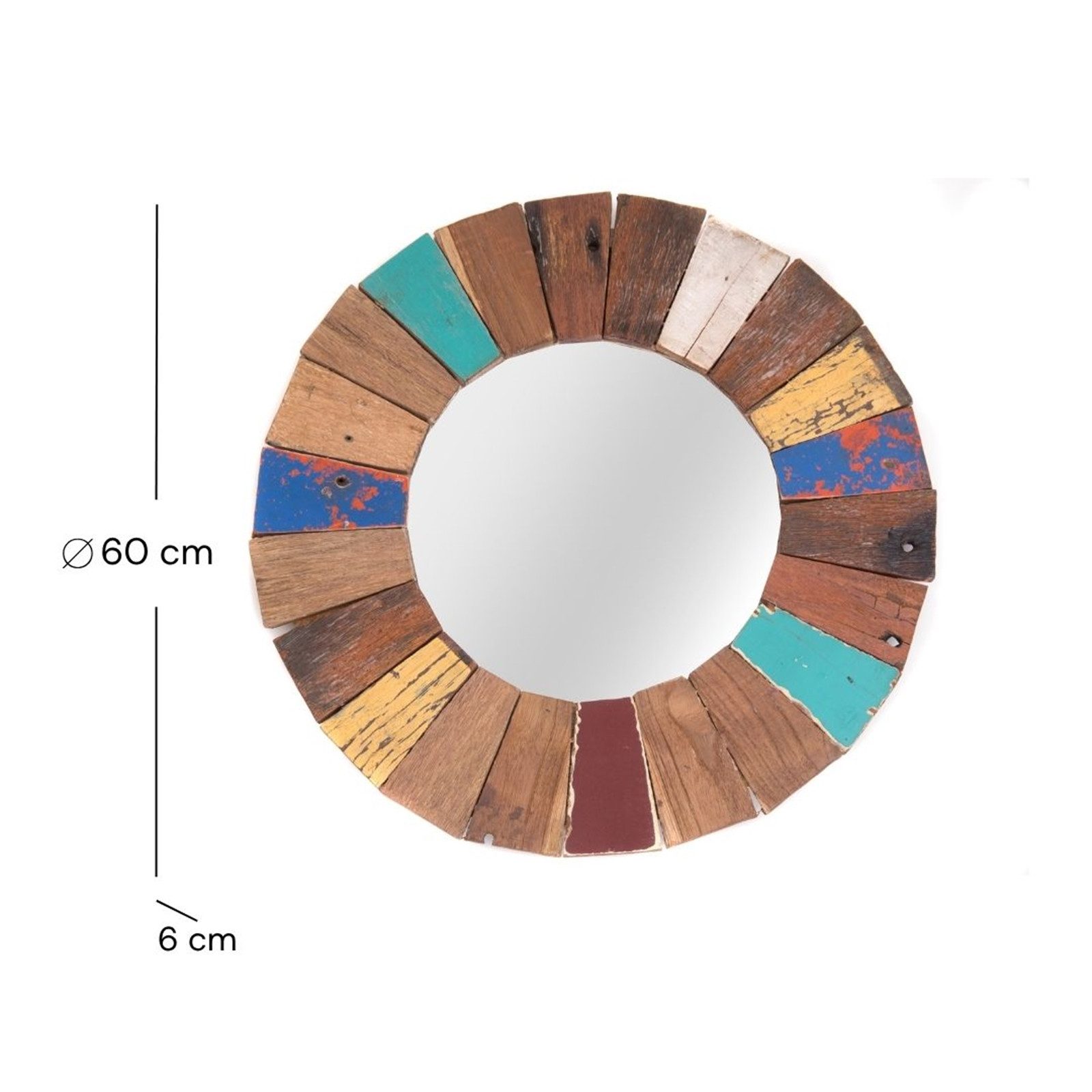 DESIGN DELIGHTS Wandspiegel WANDSPIEGEL "POPPY", 50 cm, Altholz massiv & Holz massivholz, Bunter
