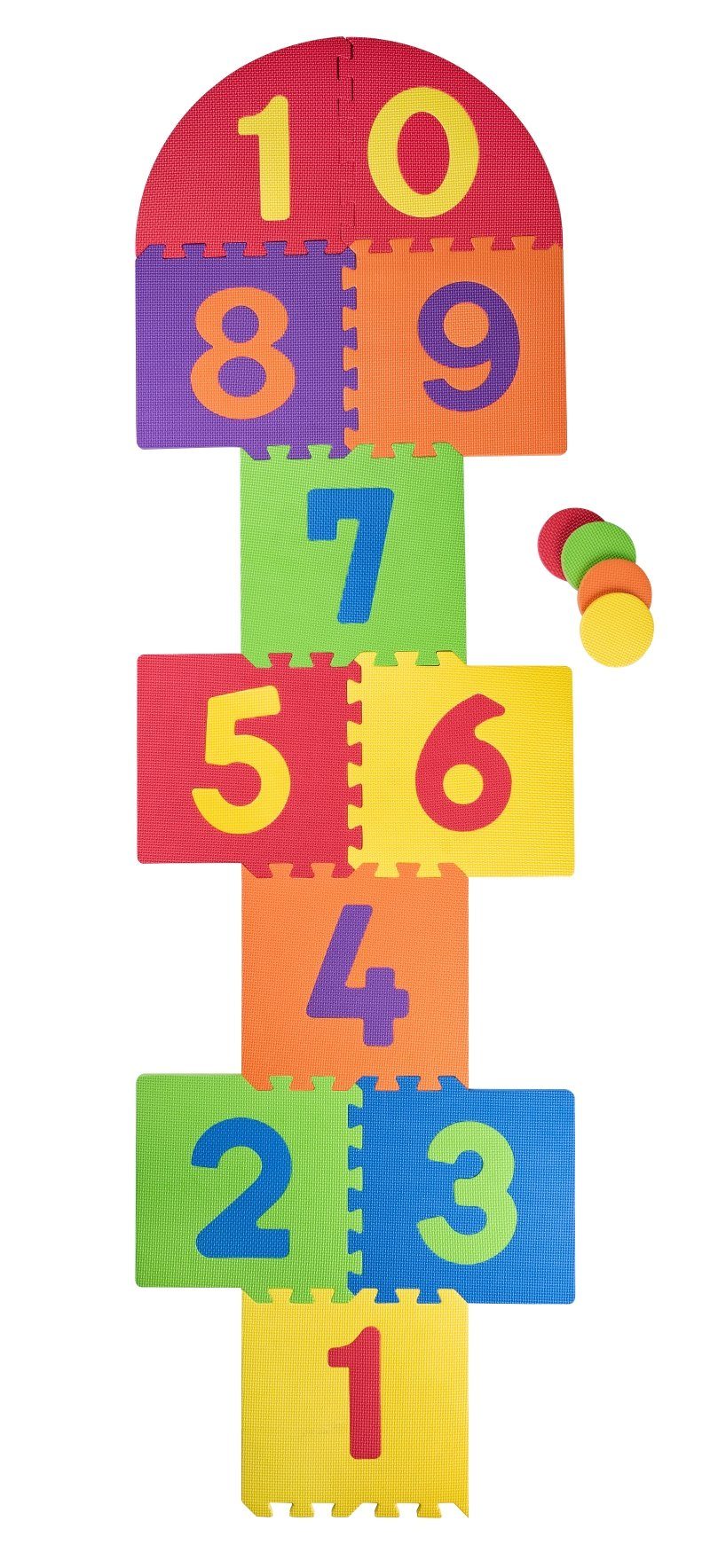 Woodyland Spielmatte 91629 - 28 teilige Puzzle- + Spielmatte mit Hüpfspiel, Zahlen 1-10 (28-St)