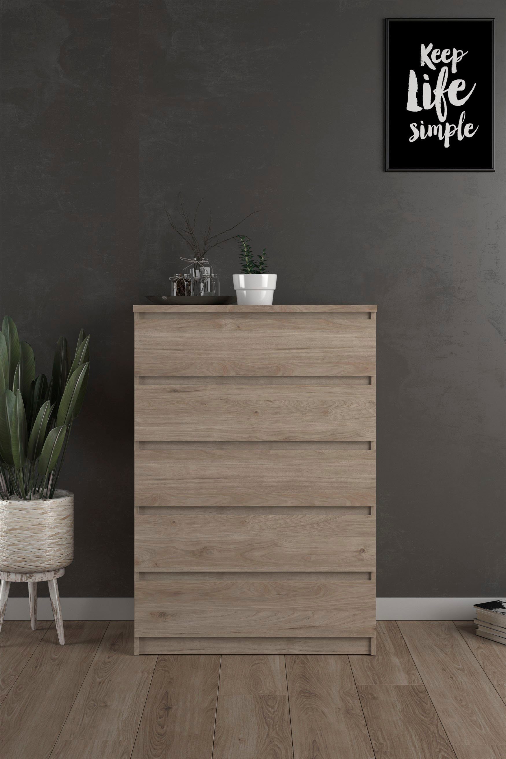 INOSIGN Kommode Naia, Aufbewahrung, 5 Schubladen, Hochglanz-Optik, grifflose Front, Modern, skandinavisches Design, in mehrere Farben, Hoch