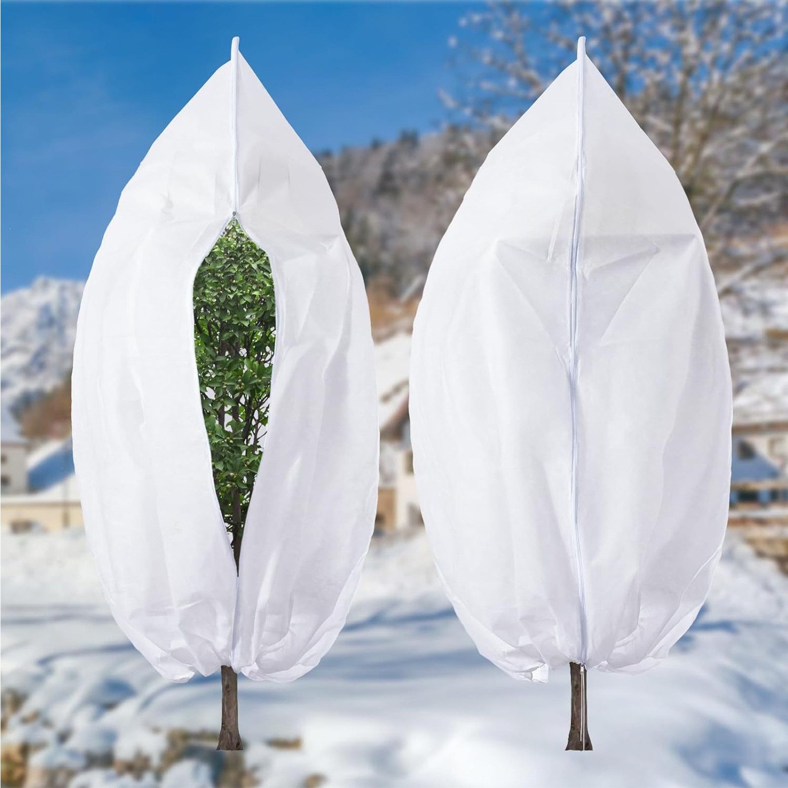 MOPUEA Winterschutzhaube Pflanzenabdeckung Frostschutz Jacke mit Kordelzug wiederverwendbar*2 (Pflanzenschutz / Winterabdeckung Set, Winter Pflanzenschutzabdeckung 120x180cm mit Reißverschluss), Frostschutz, winddicht, atmungsaktiv, Reißverschluss, Kordelzug