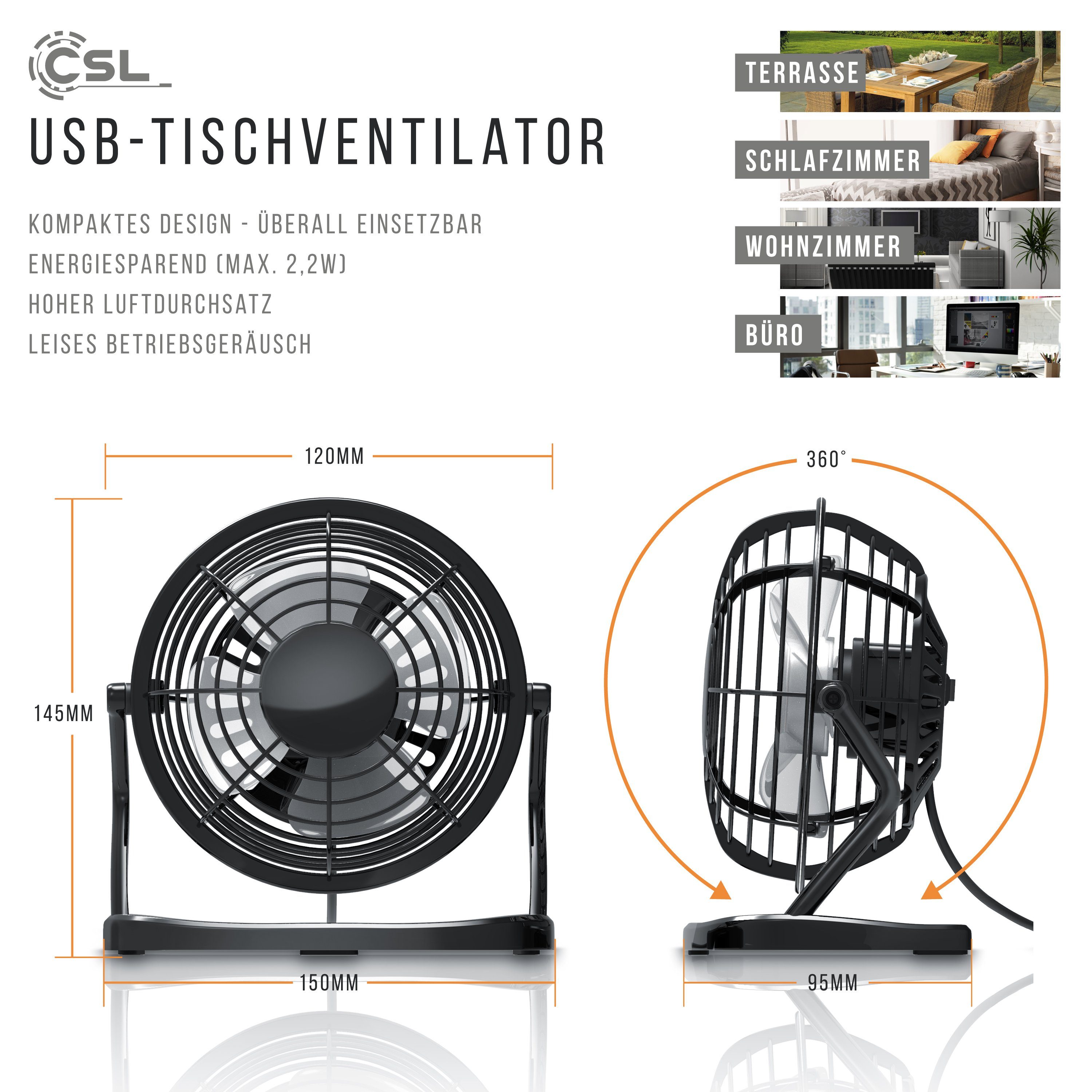 neigbar USB-Ventilator, Tischventilator, stromsparend, Lauf, ruhiger 360° CSL Mini