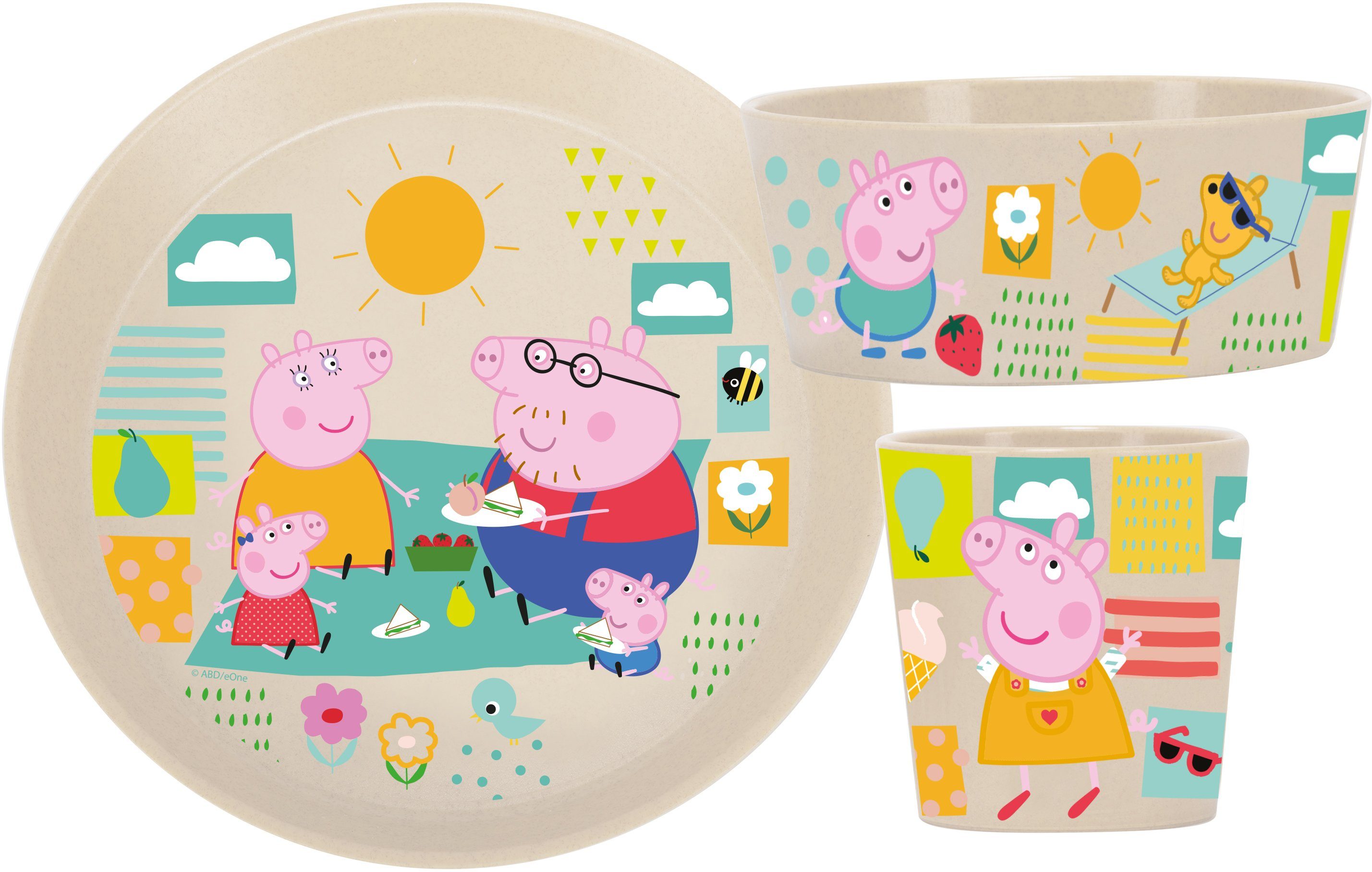 KOZIOL Kindergeschirr-Set CONNECT PEPPA PIG (3-tlg), 1 Personen, Kunststoff, Made in Germany, 3 Teile, für 1 Person