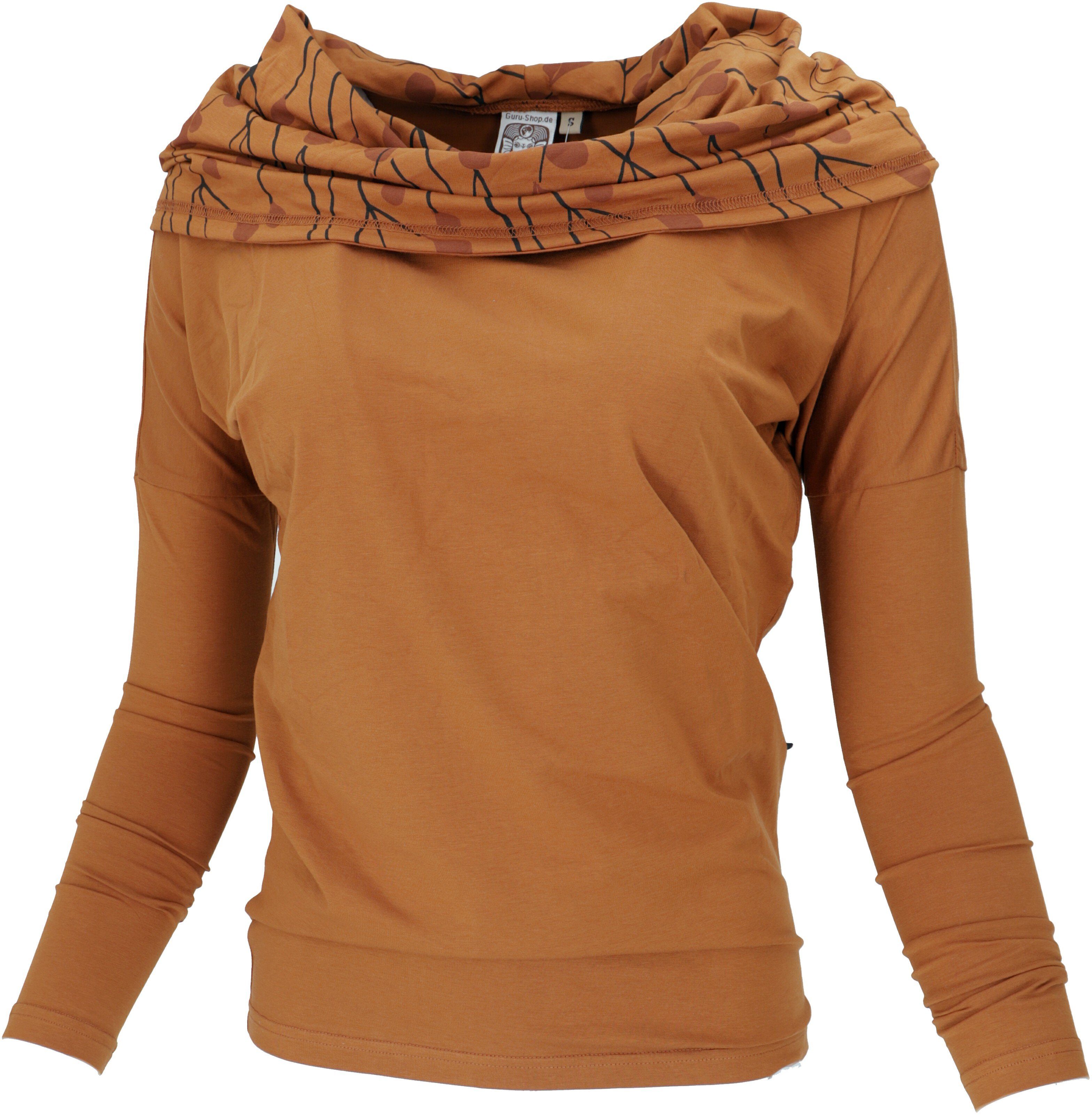 aus alternative Longsleeve Longshirt Bio-Baumwolle, Boho.. Lockeres Bekleidung caramel Guru-Shop