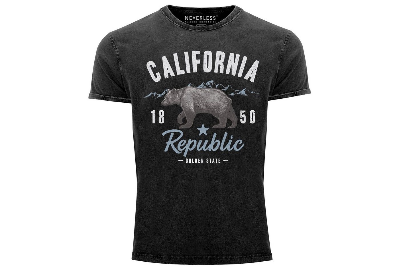Neverless Print-Shirt Herren Vintage Shirt California Sommer Summer Golden State USA Bär mit Print