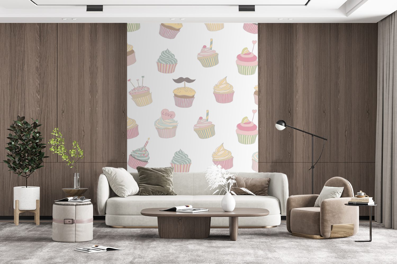 Montagefertig MuchoWow Wohnzimmer, Muster St), (3 Tapete - Fototapete Matt, für Cupcake - Wandtapete bedruckt, Pastell, Vinyl