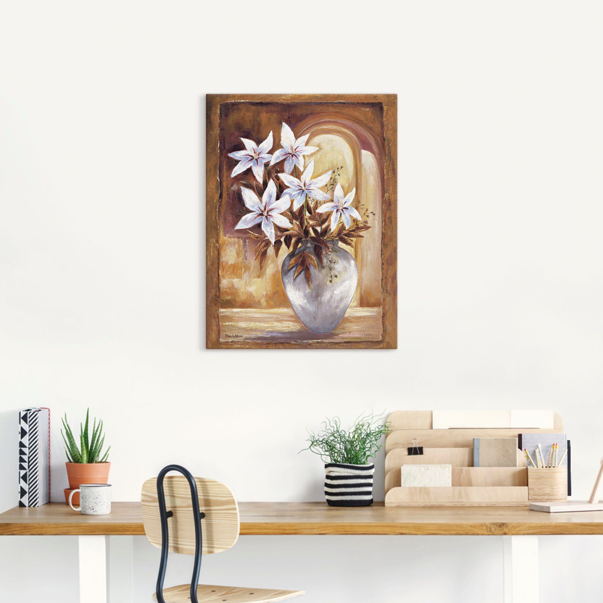 Artland Leinwandbild Weiße Blumen in Vase II, Blumen (1 St), auf Holzrahmen gespannt
